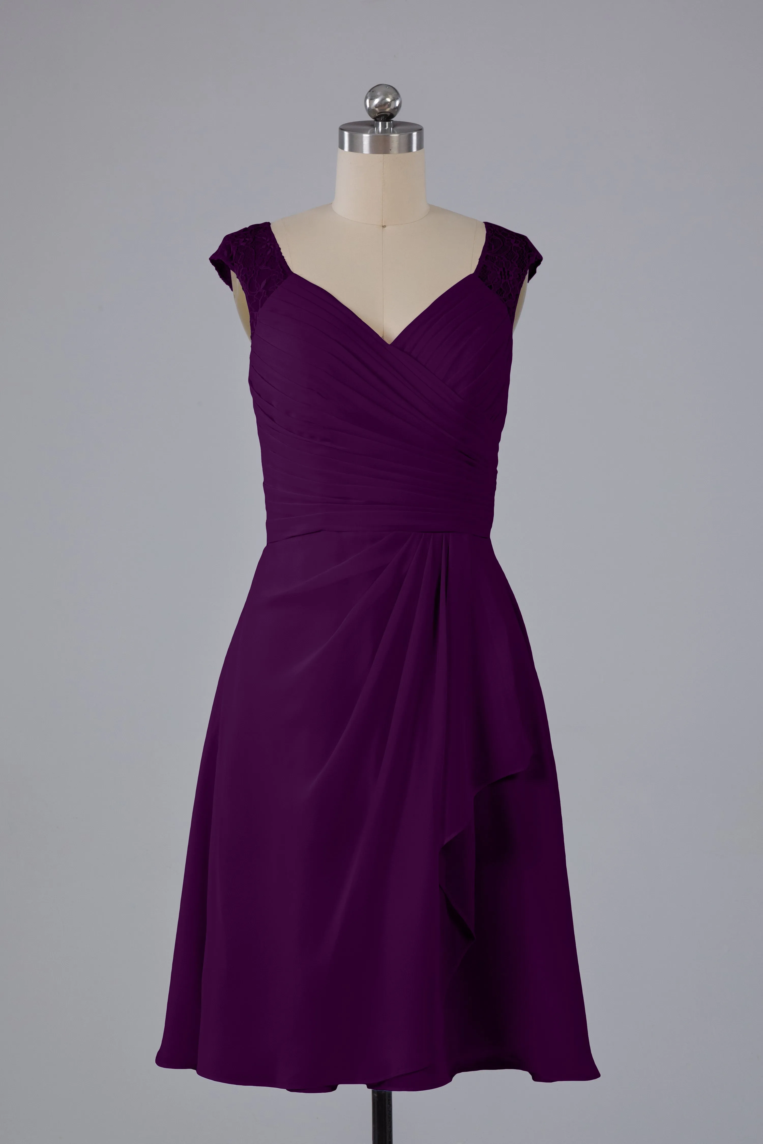 Simple Knee Length V-Neck Chiffon Bridesmaid Dresses