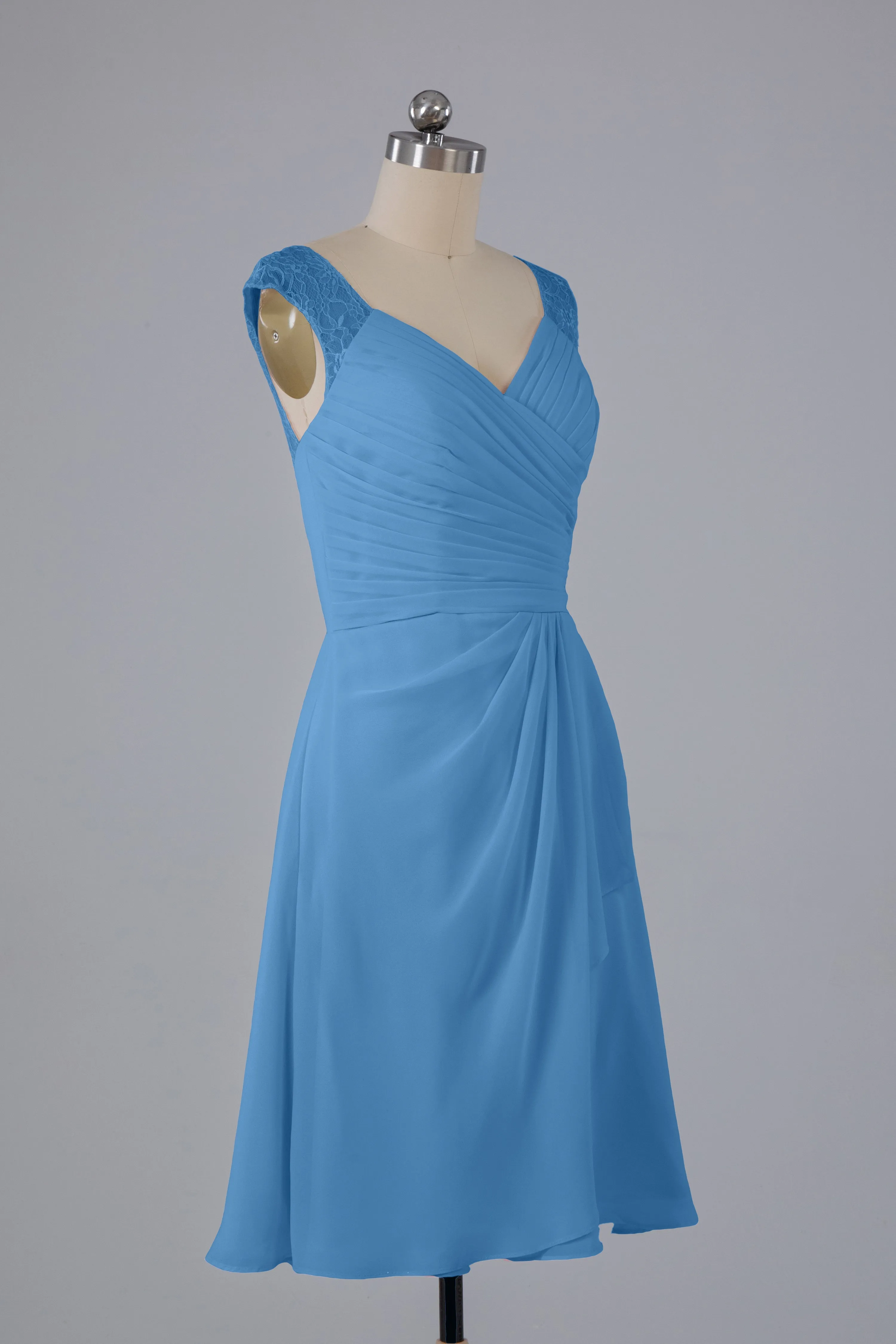 Simple Knee Length V-Neck Chiffon Bridesmaid Dresses
