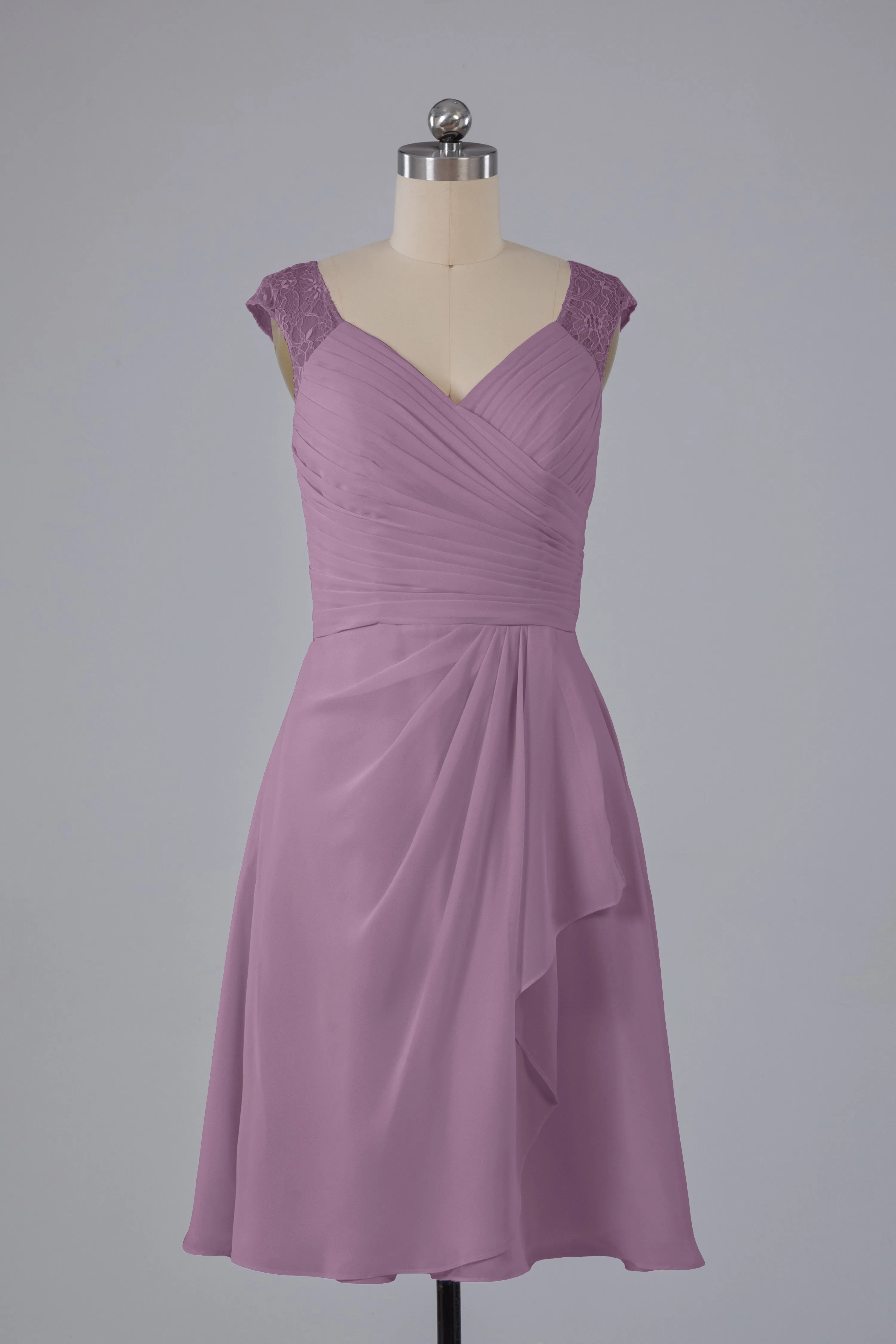 Simple Knee Length V-Neck Chiffon Bridesmaid Dresses