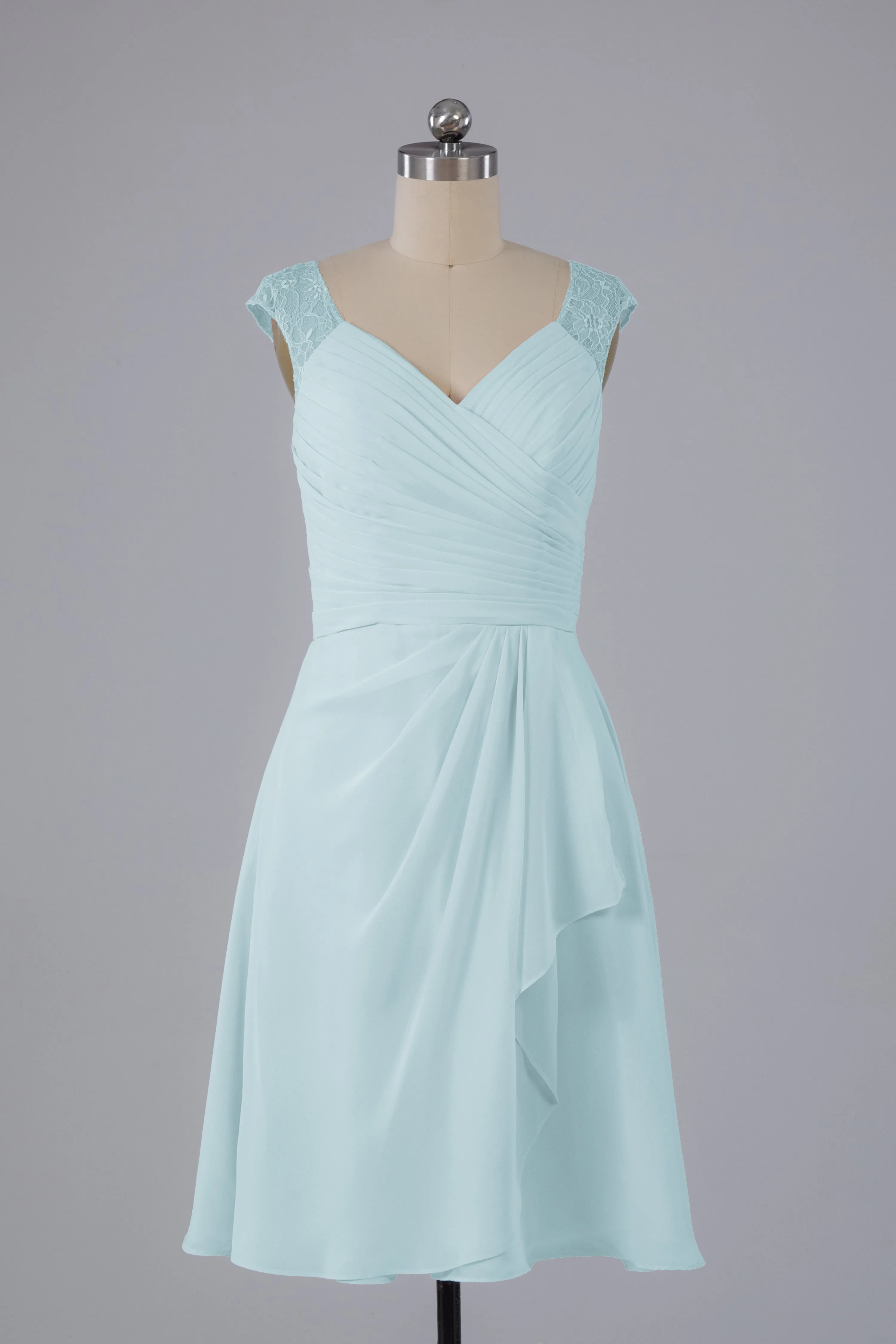 Simple Knee Length V-Neck Chiffon Bridesmaid Dresses