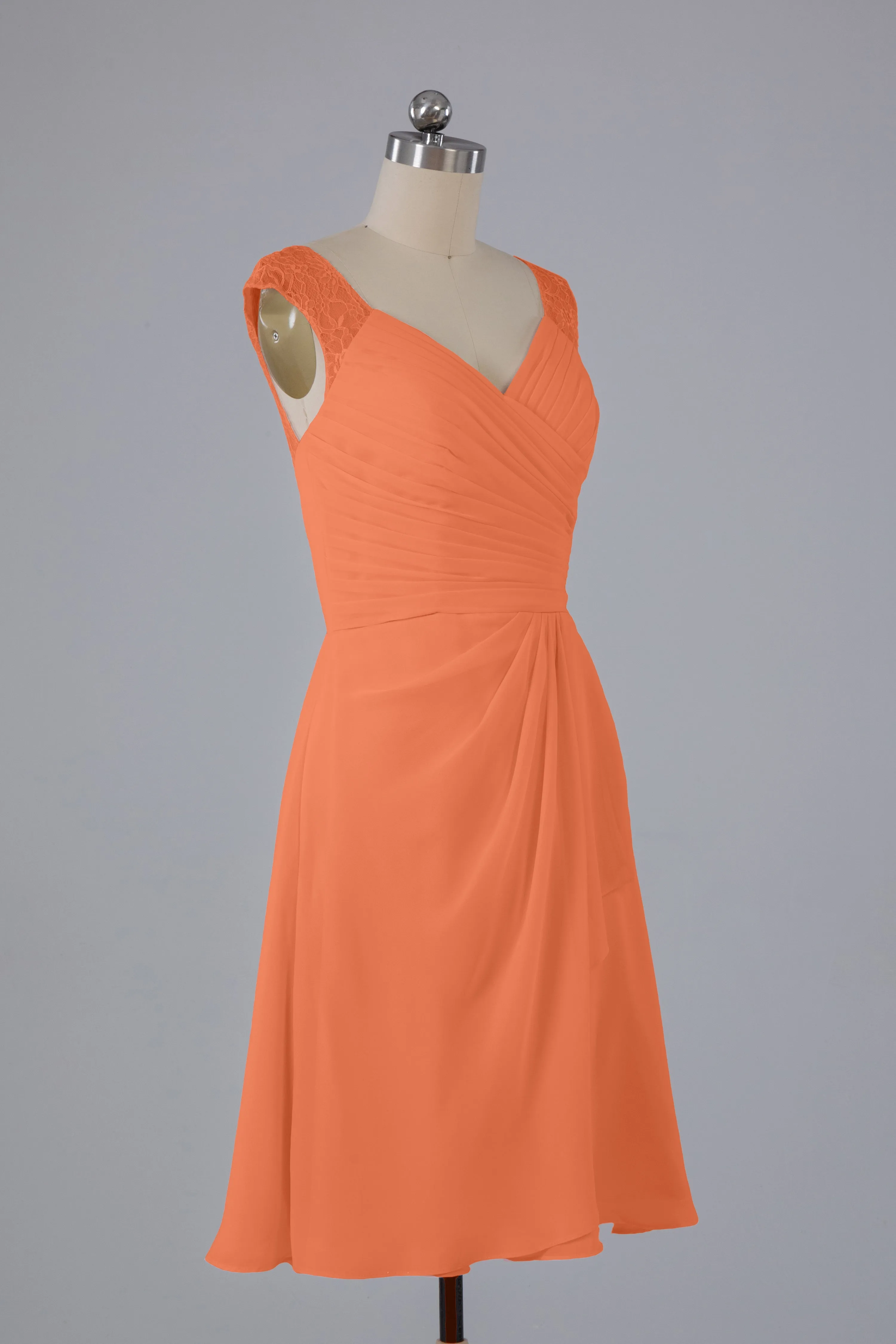 Simple Knee Length V-Neck Chiffon Bridesmaid Dresses