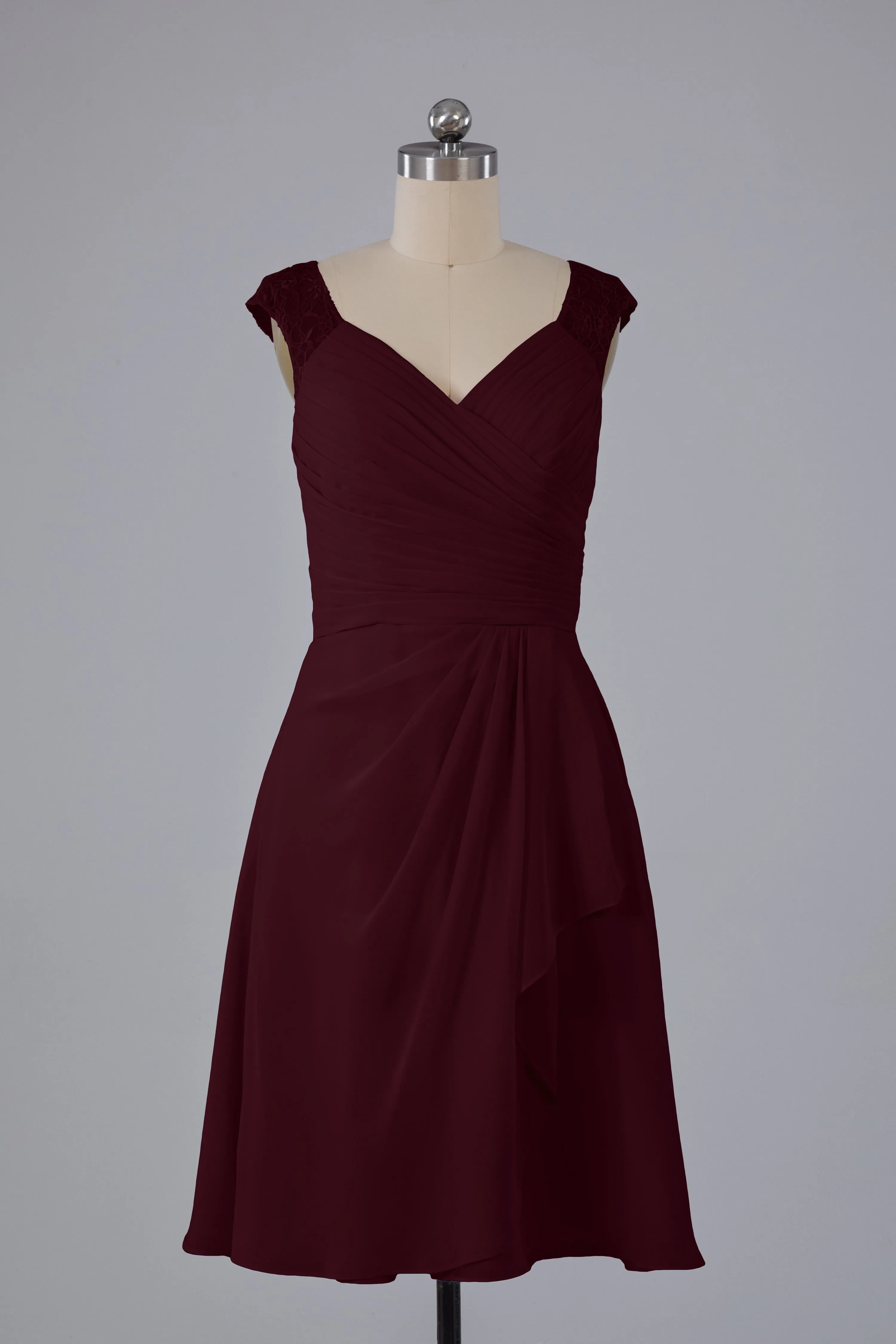 Simple Knee Length V-Neck Chiffon Bridesmaid Dresses