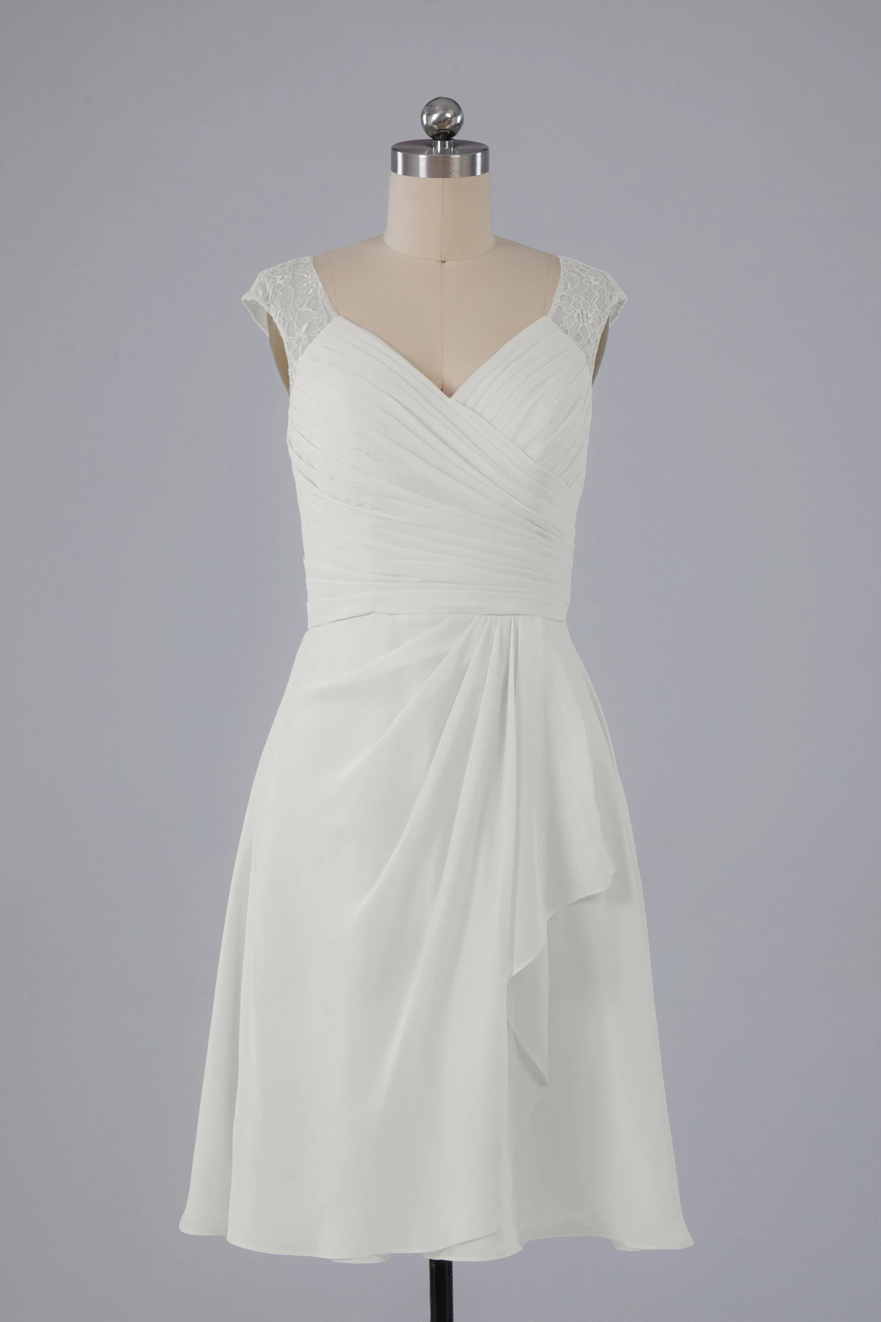 Simple Knee Length V-Neck Chiffon Bridesmaid Dresses