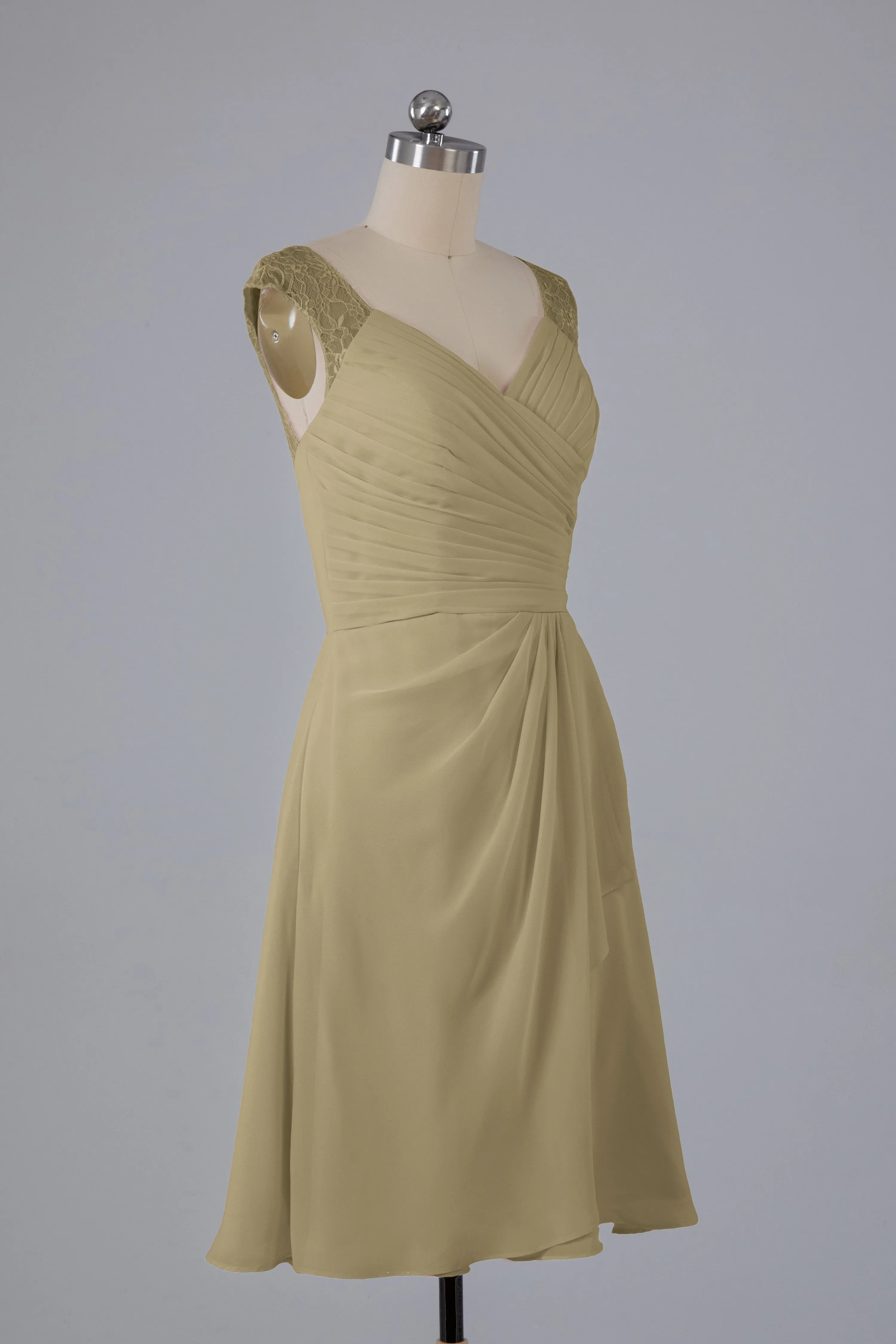 Simple Knee Length V-Neck Chiffon Bridesmaid Dresses