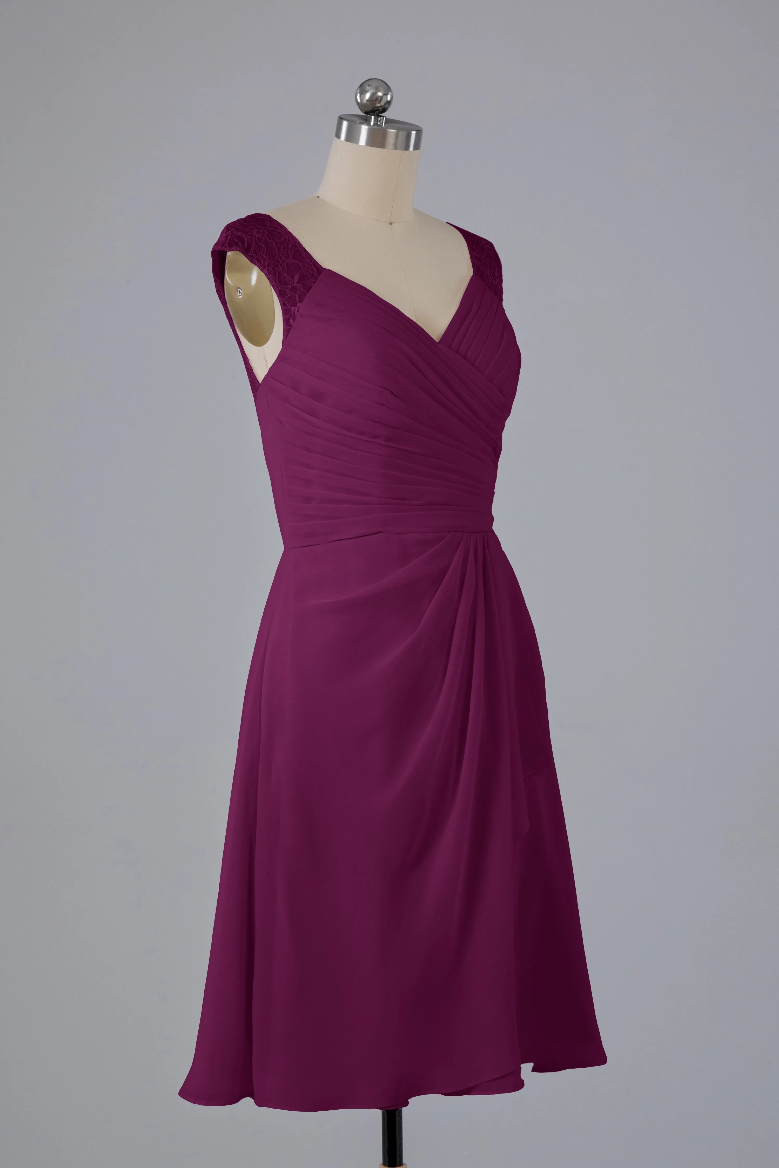 Simple Knee Length V-Neck Chiffon Bridesmaid Dresses