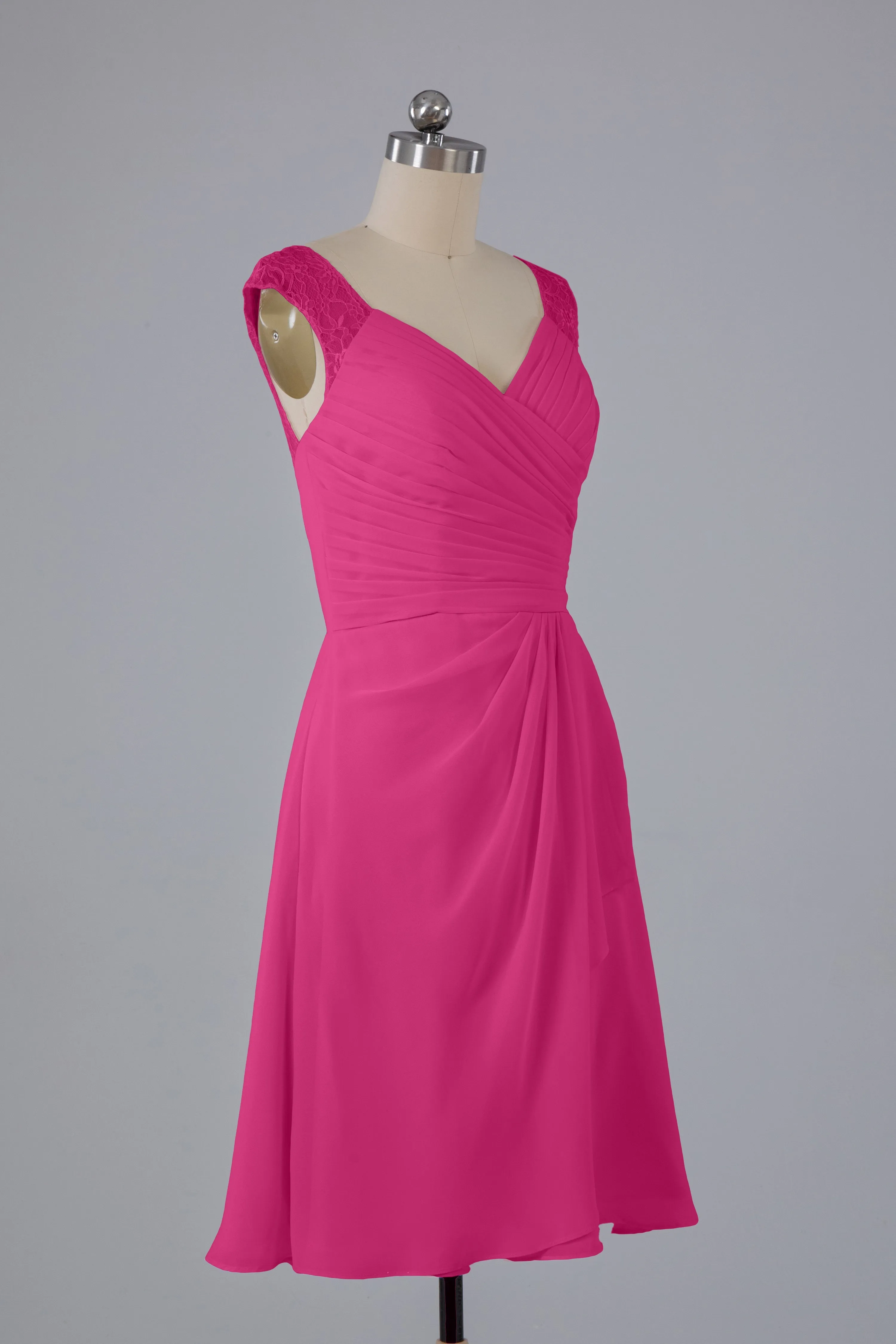 Simple Knee Length V-Neck Chiffon Bridesmaid Dresses