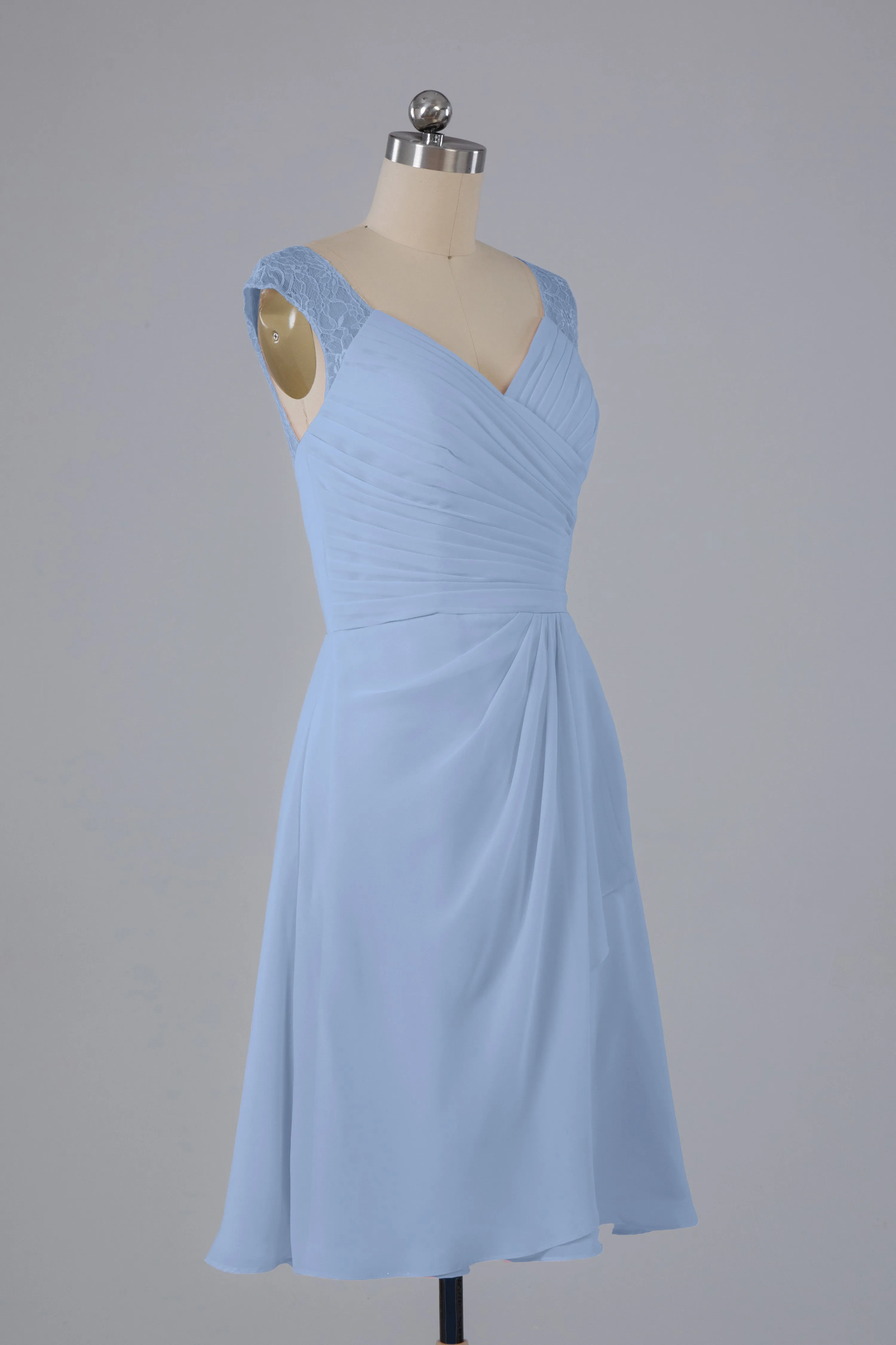 Simple Knee Length V-Neck Chiffon Bridesmaid Dresses