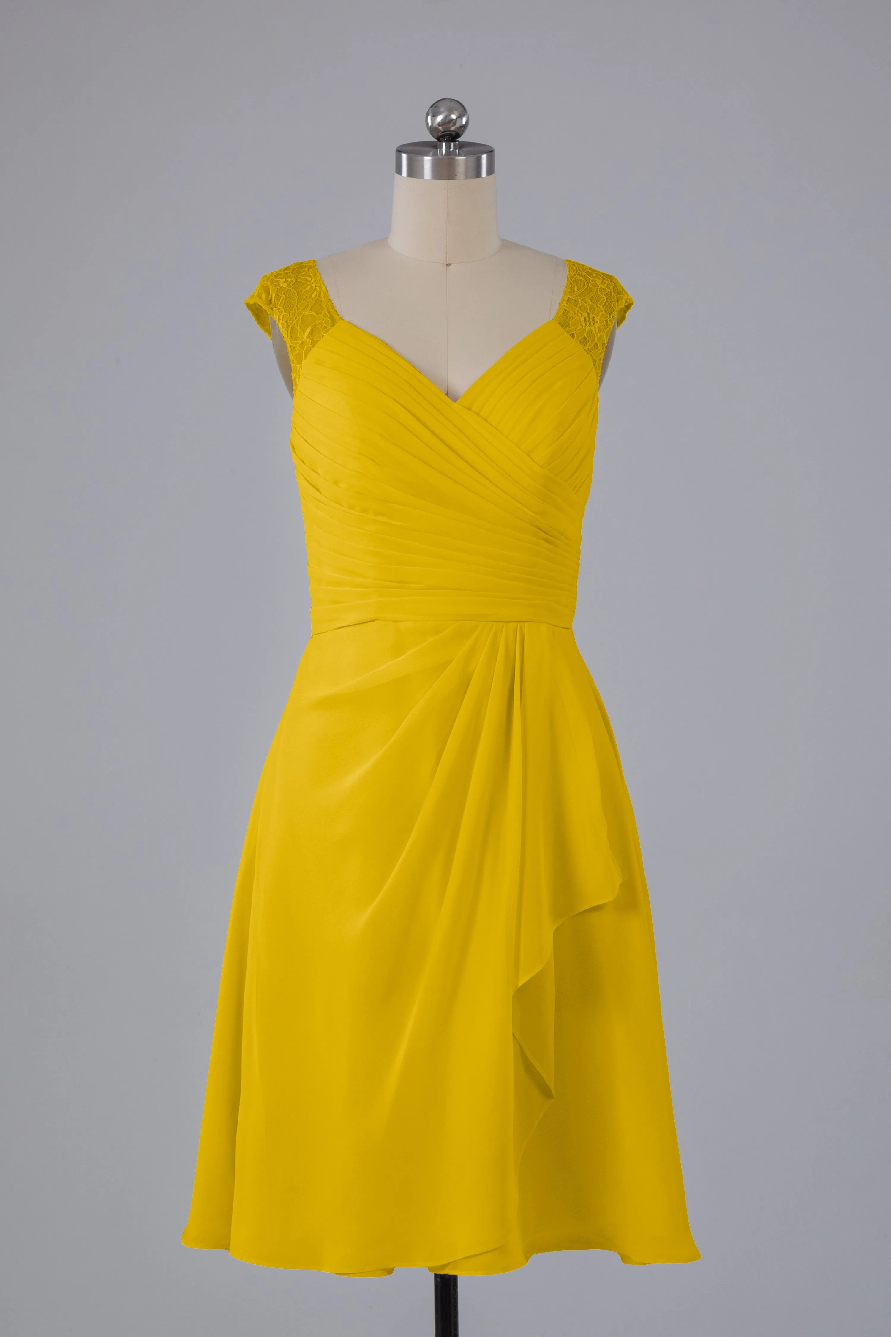 Simple Knee Length V-Neck Chiffon Bridesmaid Dresses