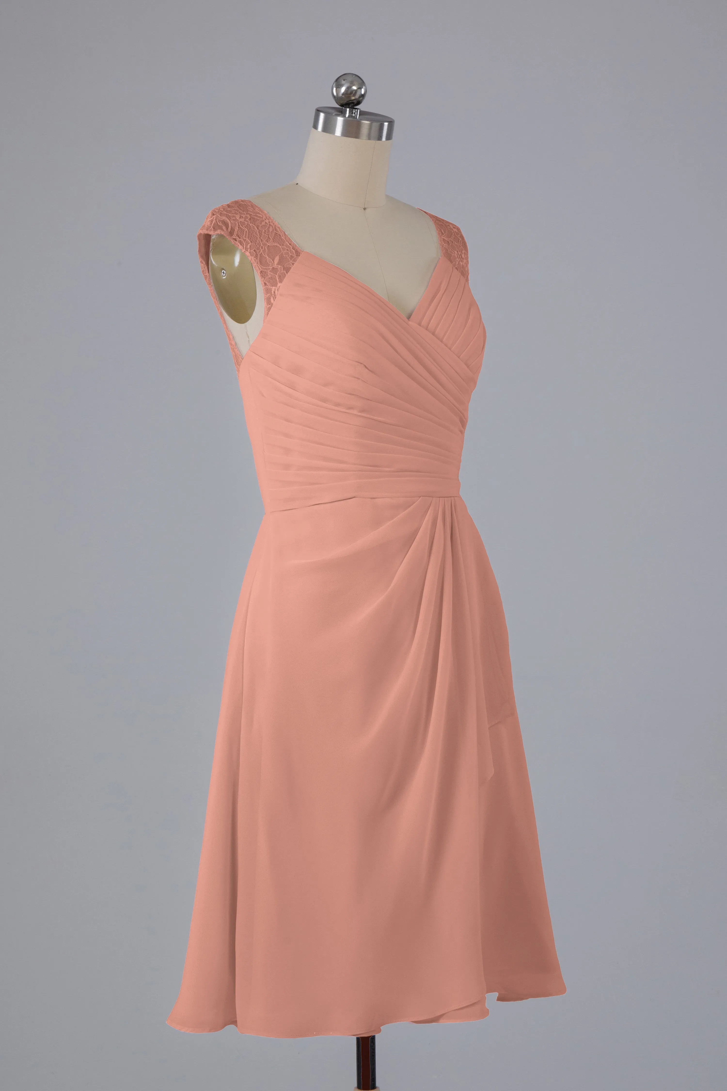 Simple Knee Length V-Neck Chiffon Bridesmaid Dresses