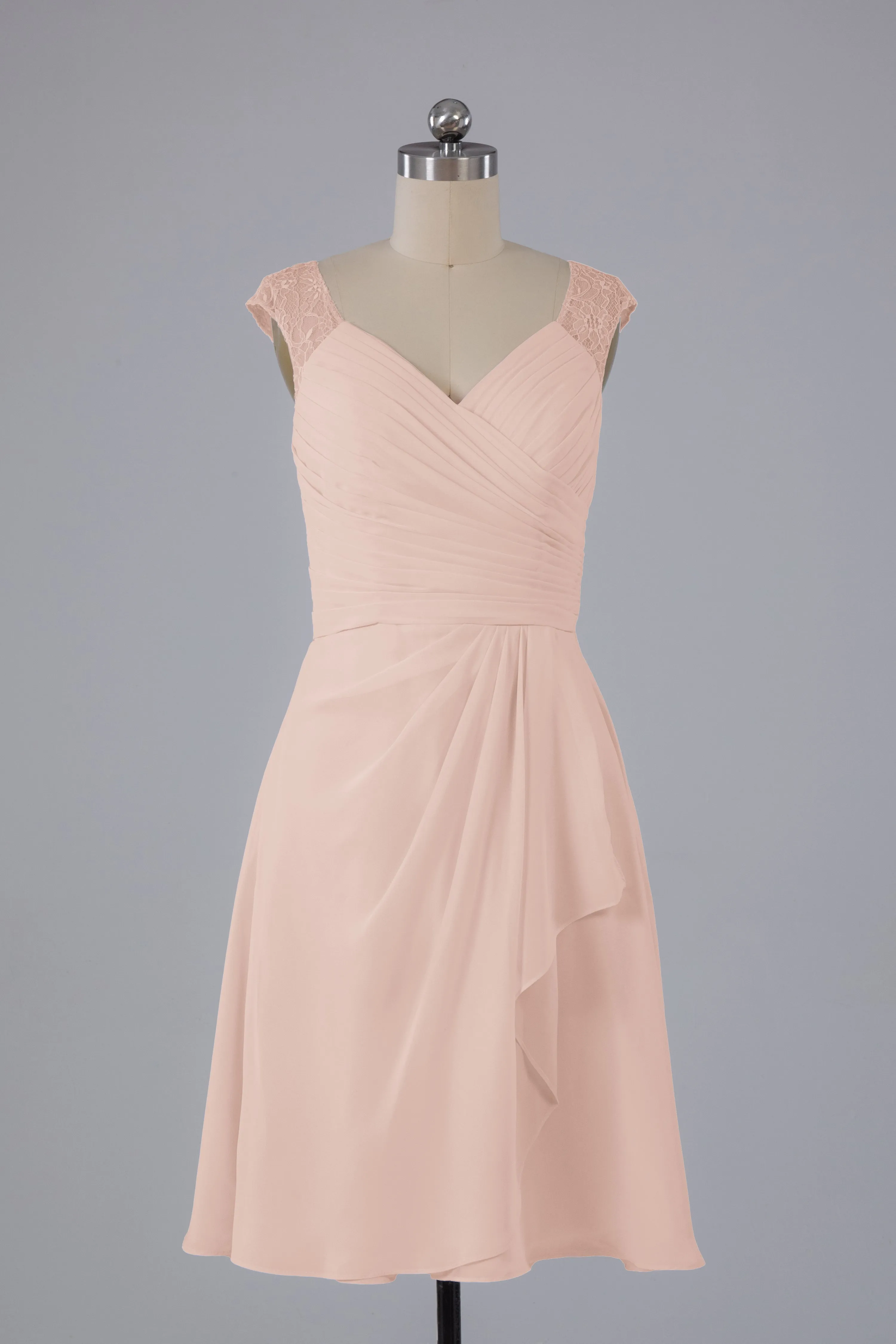 Simple Knee Length V-Neck Chiffon Bridesmaid Dresses