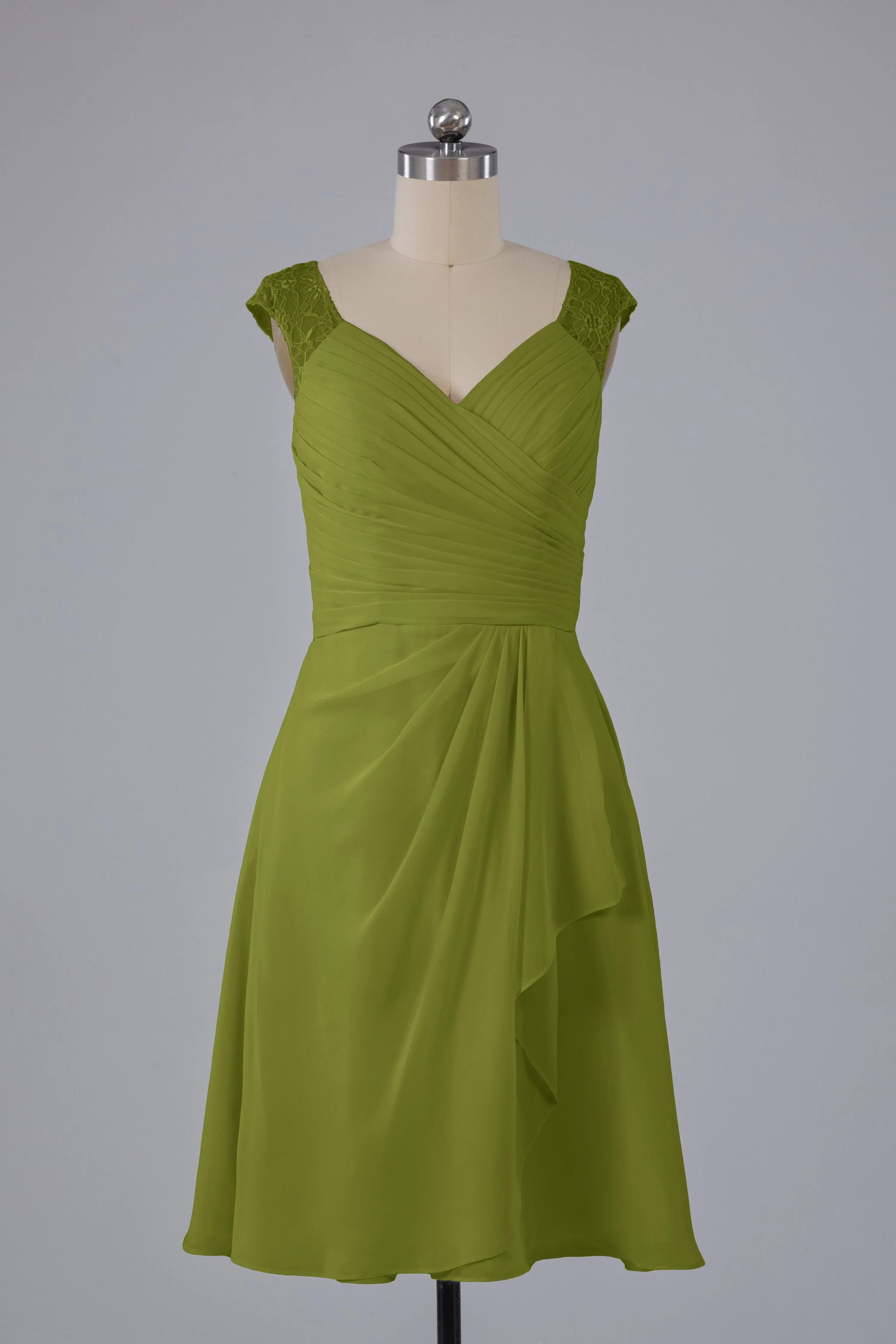 Simple Knee Length V-Neck Chiffon Bridesmaid Dresses