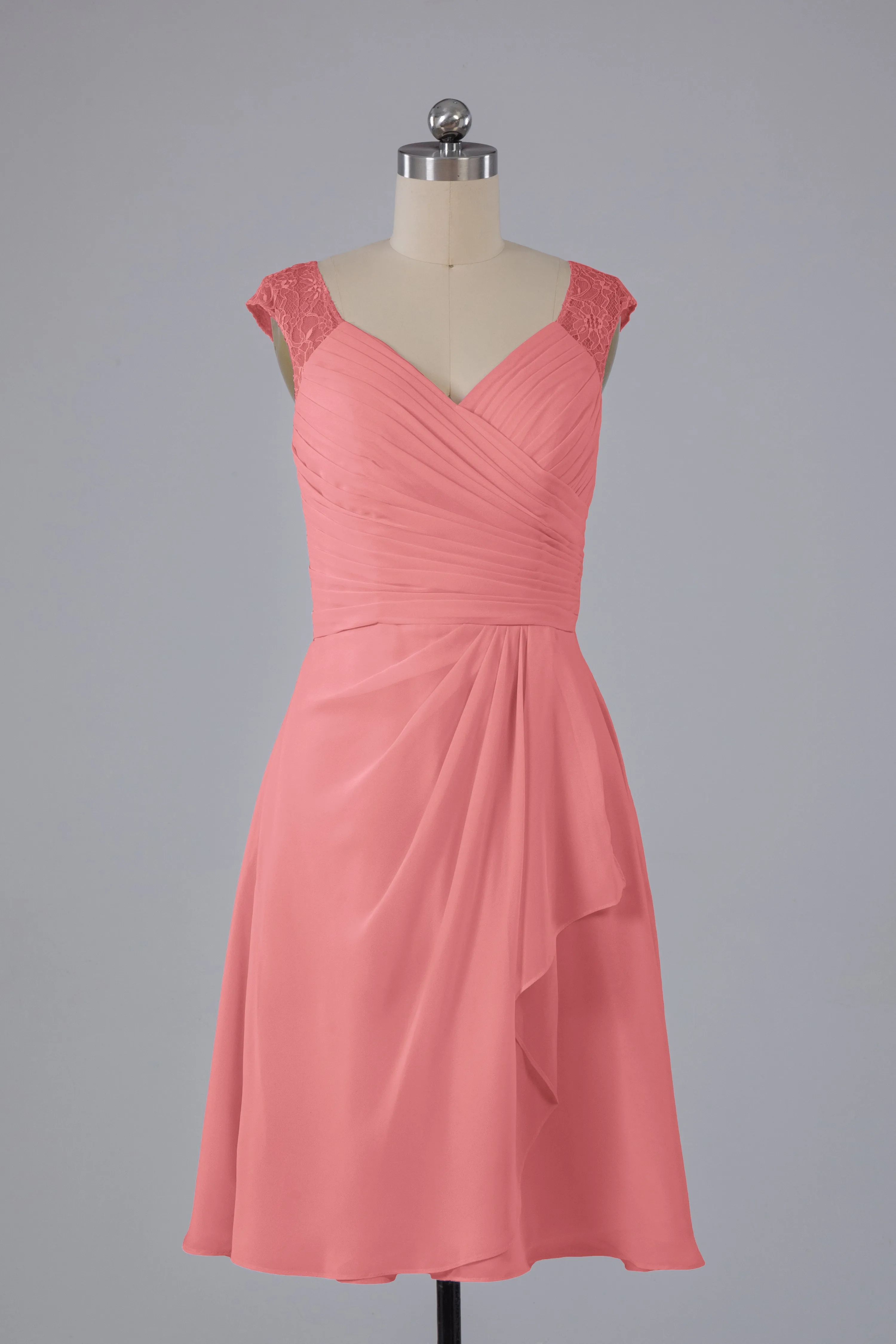 Simple Knee Length V-Neck Chiffon Bridesmaid Dresses