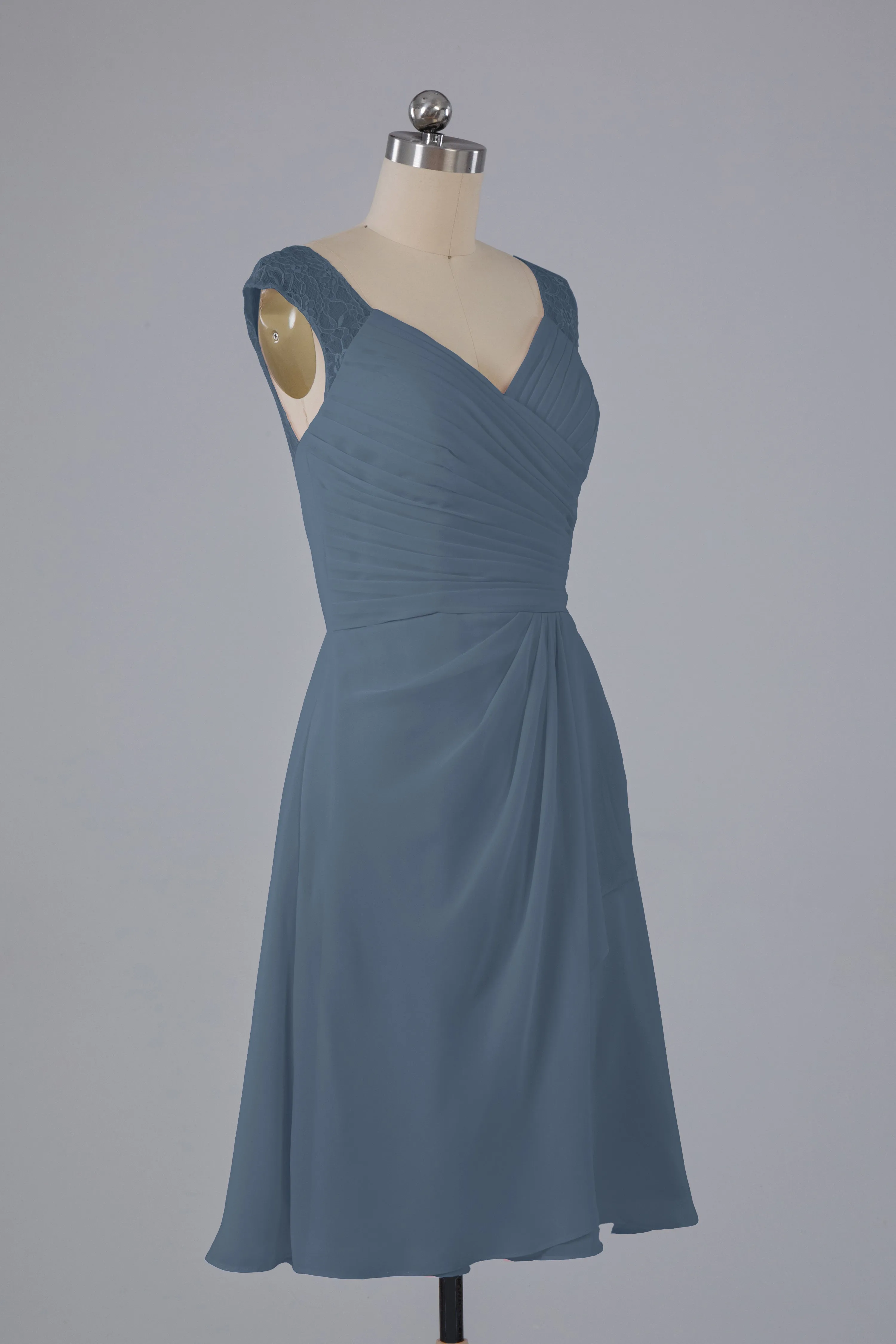 Simple Knee Length V-Neck Chiffon Bridesmaid Dresses