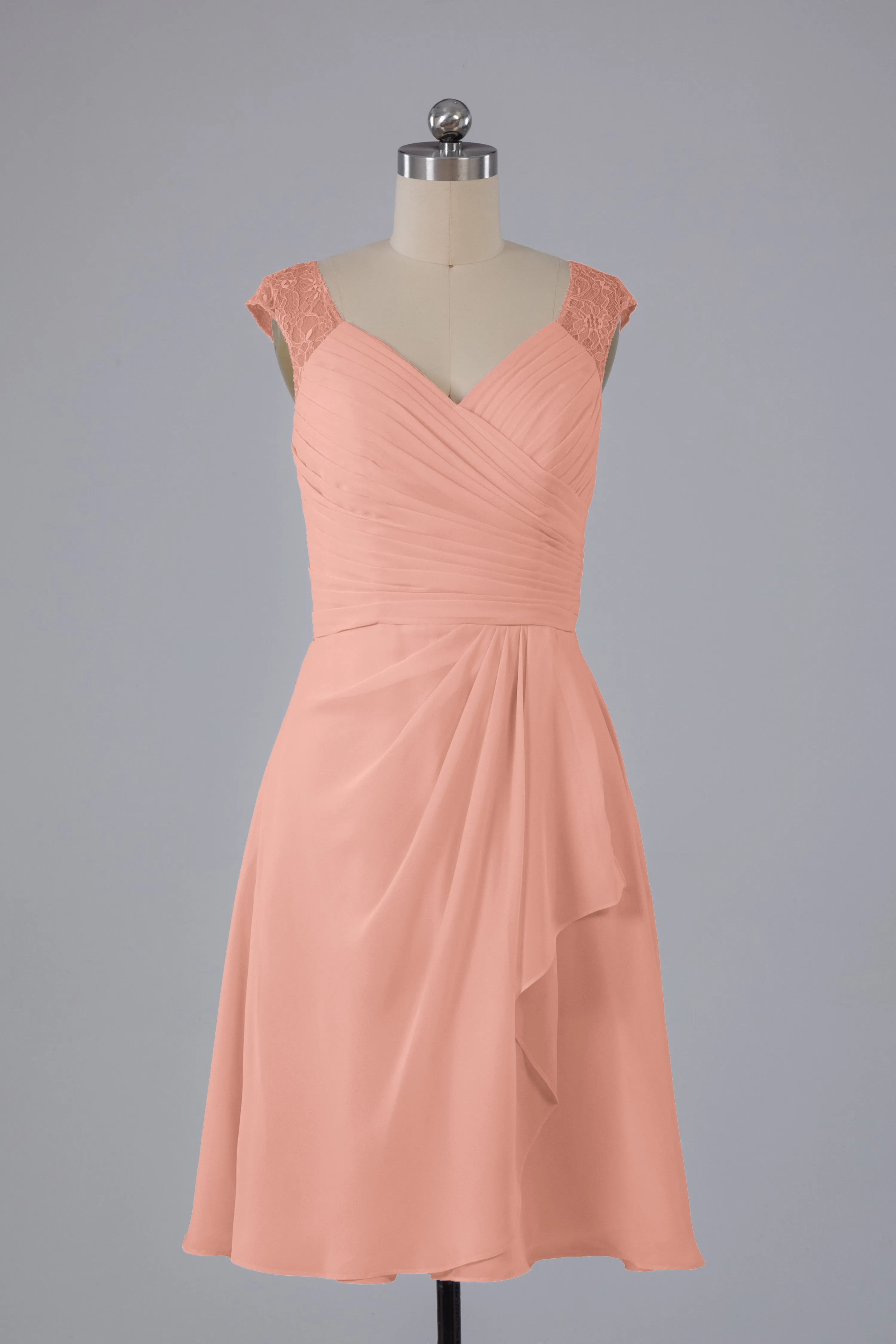 Simple Knee Length V-Neck Chiffon Bridesmaid Dresses