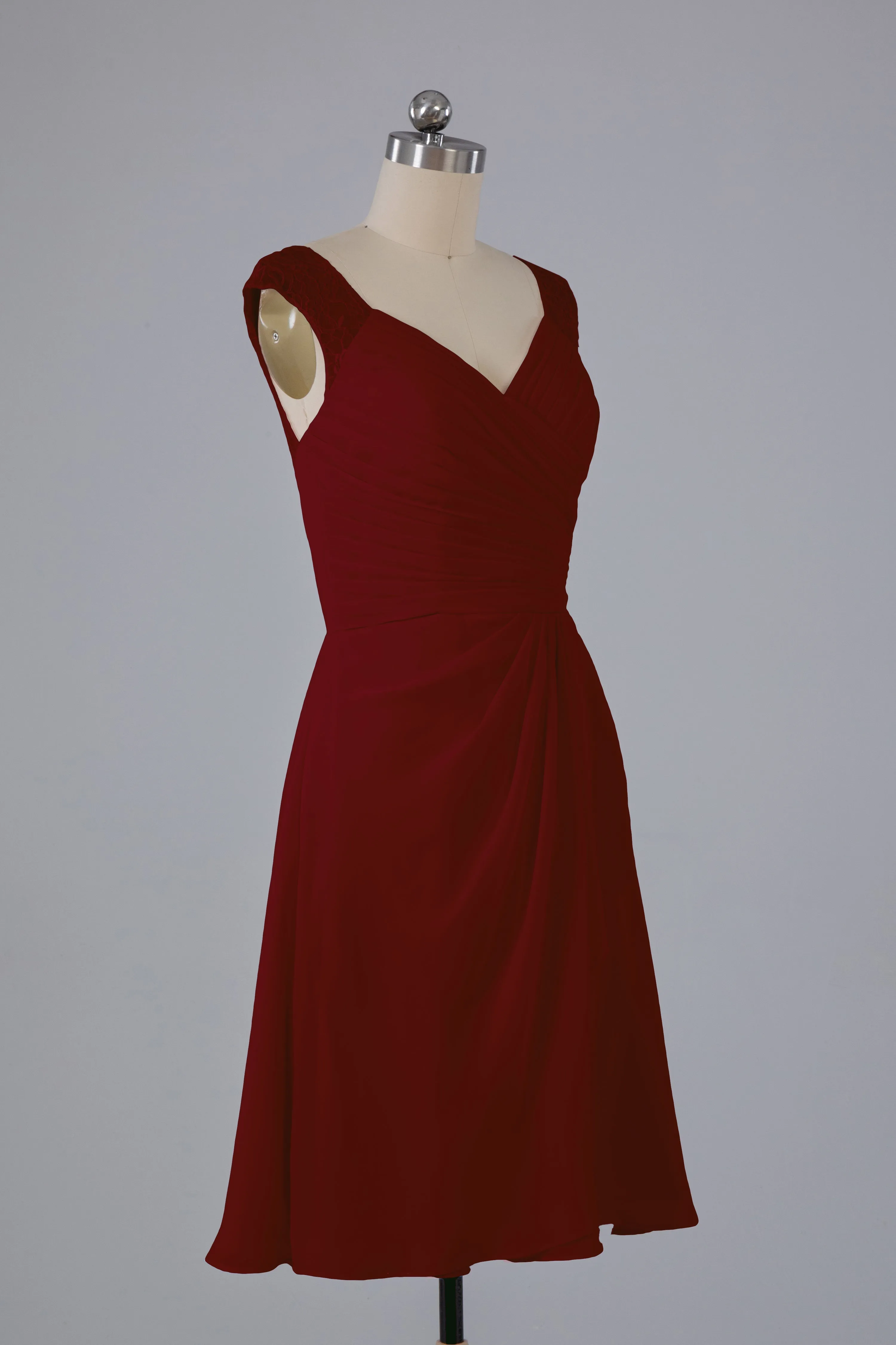 Simple Knee Length V-Neck Chiffon Bridesmaid Dresses