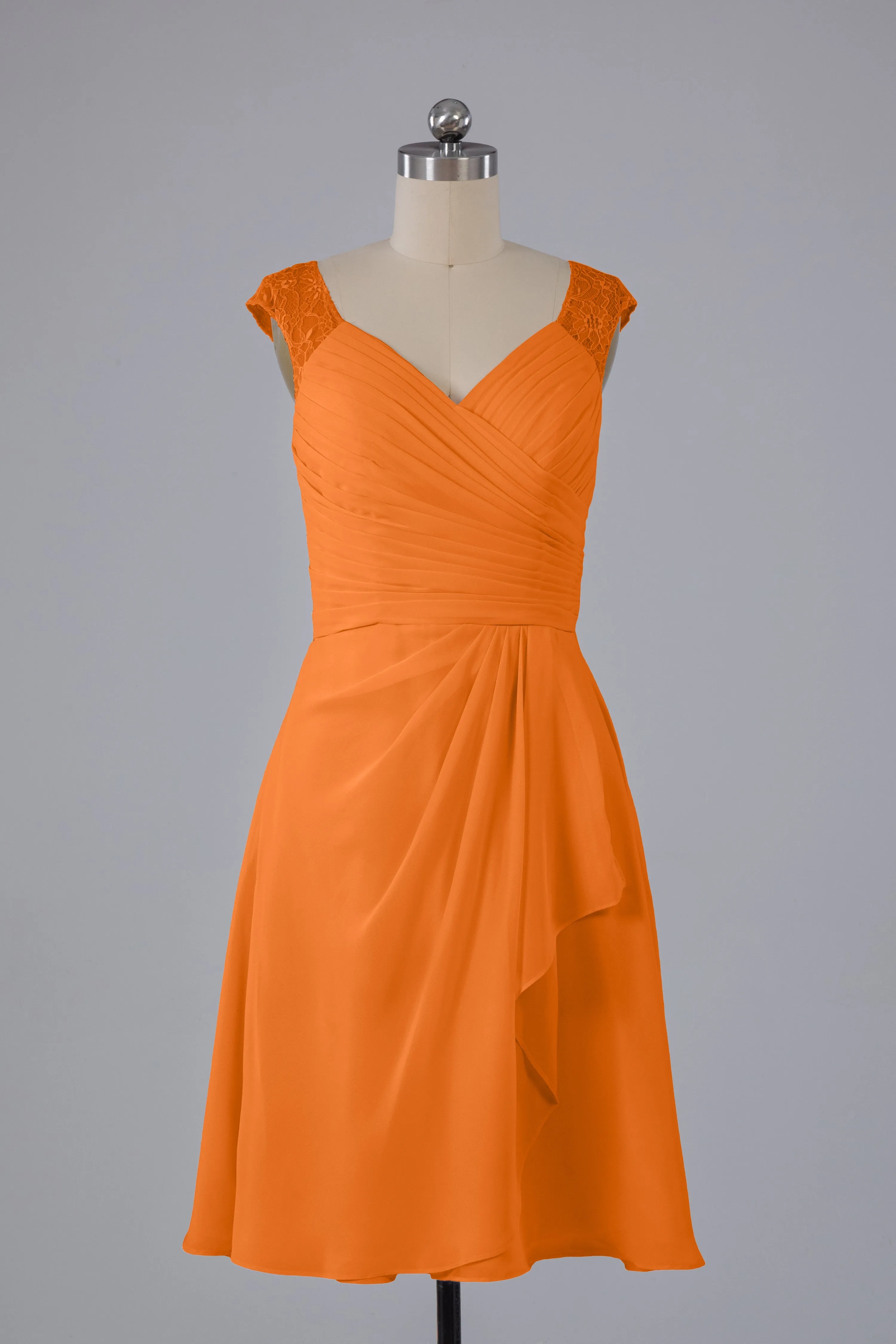 Simple Knee Length V-Neck Chiffon Bridesmaid Dresses