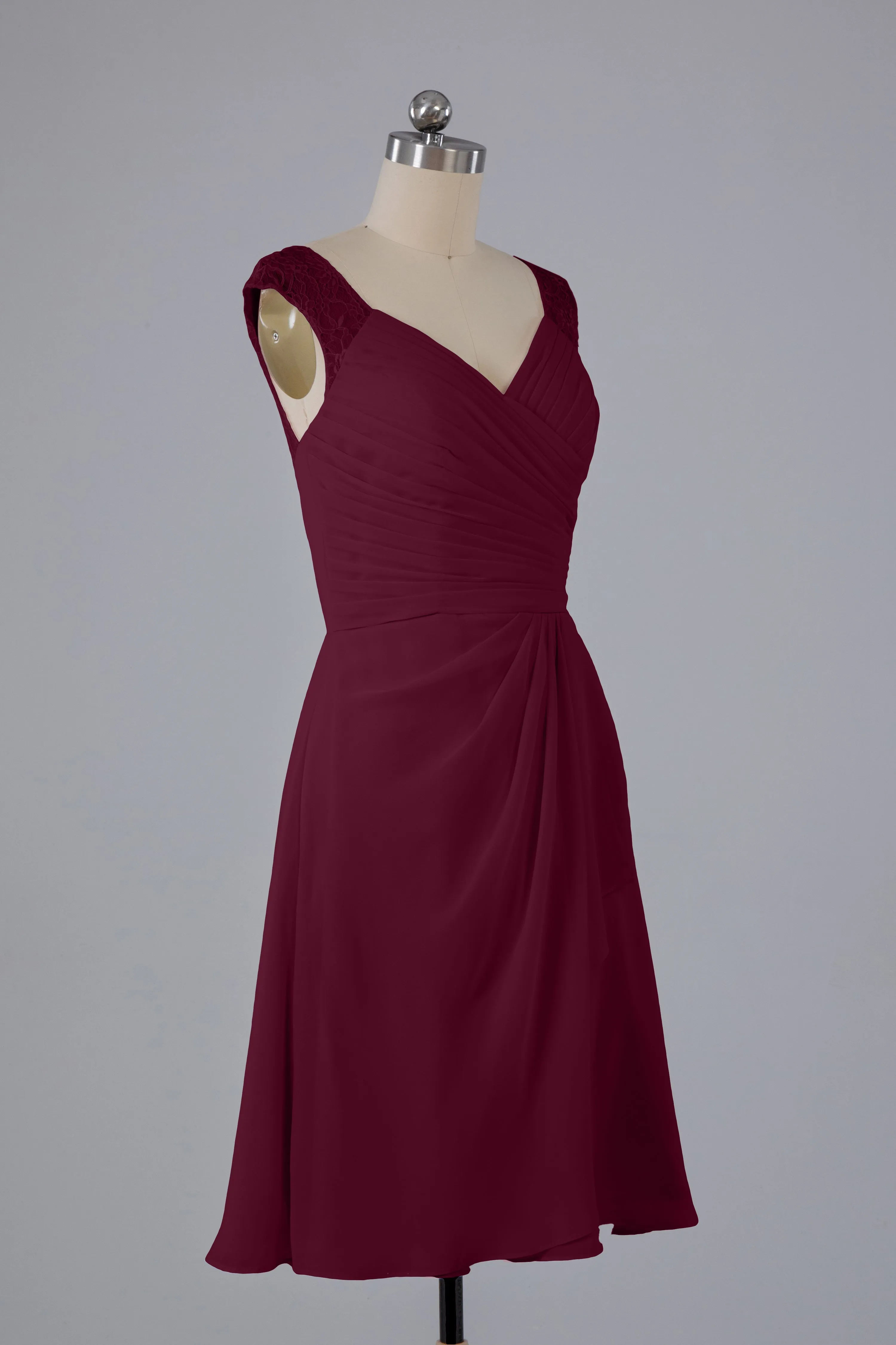 Simple Knee Length V-Neck Chiffon Bridesmaid Dresses