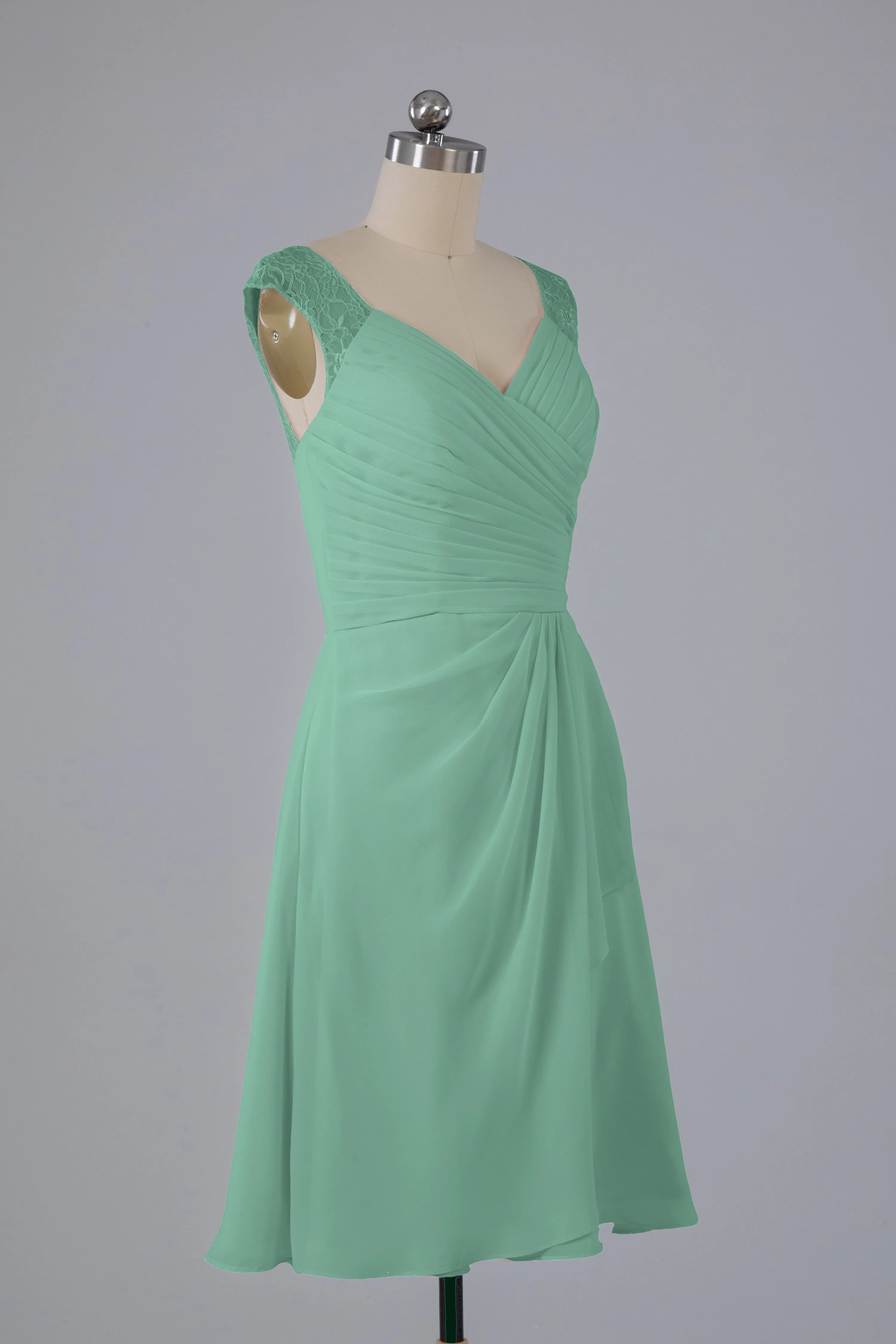 Simple Knee Length V-Neck Chiffon Bridesmaid Dresses