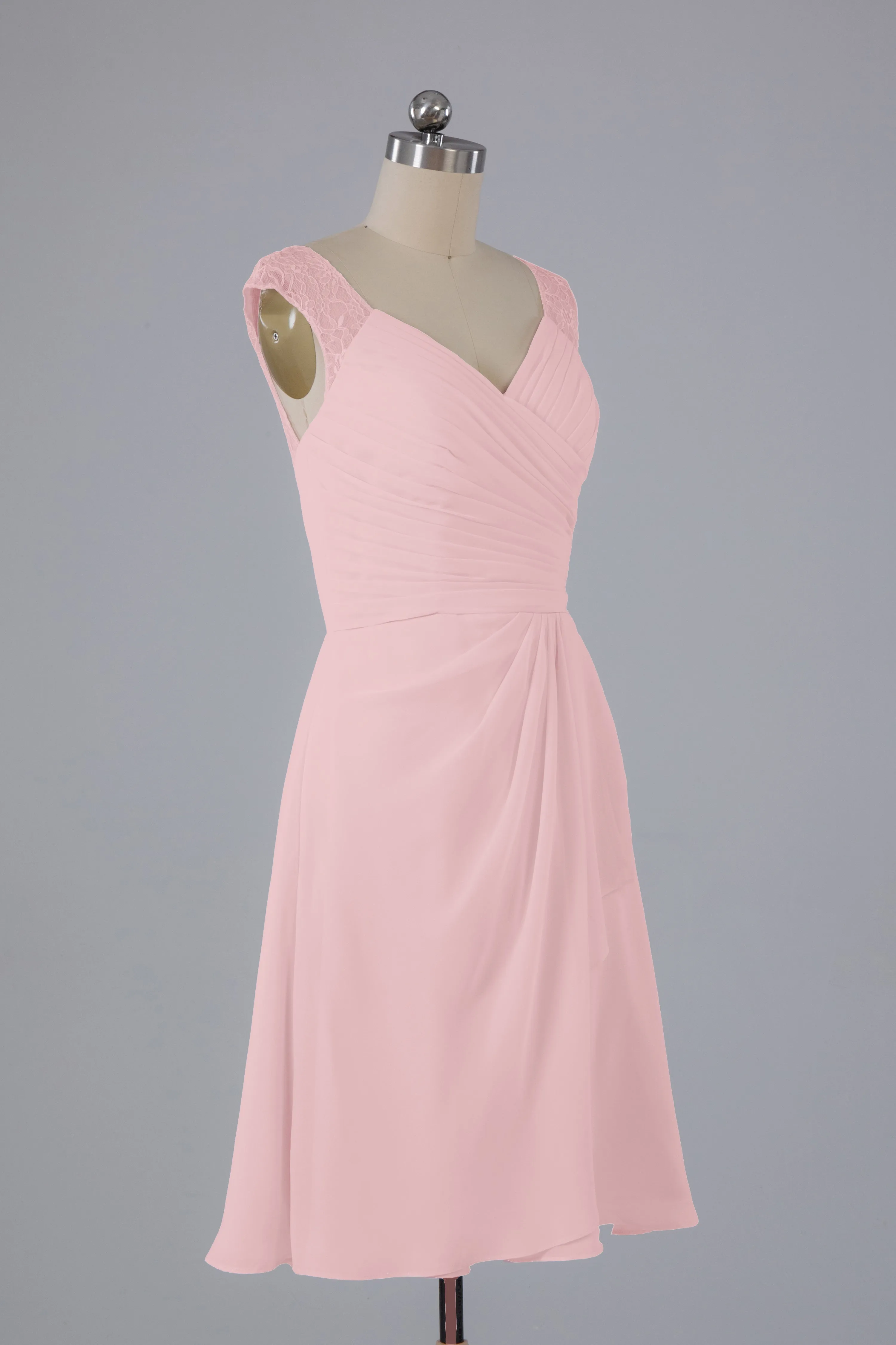 Simple Knee Length V-Neck Chiffon Bridesmaid Dresses
