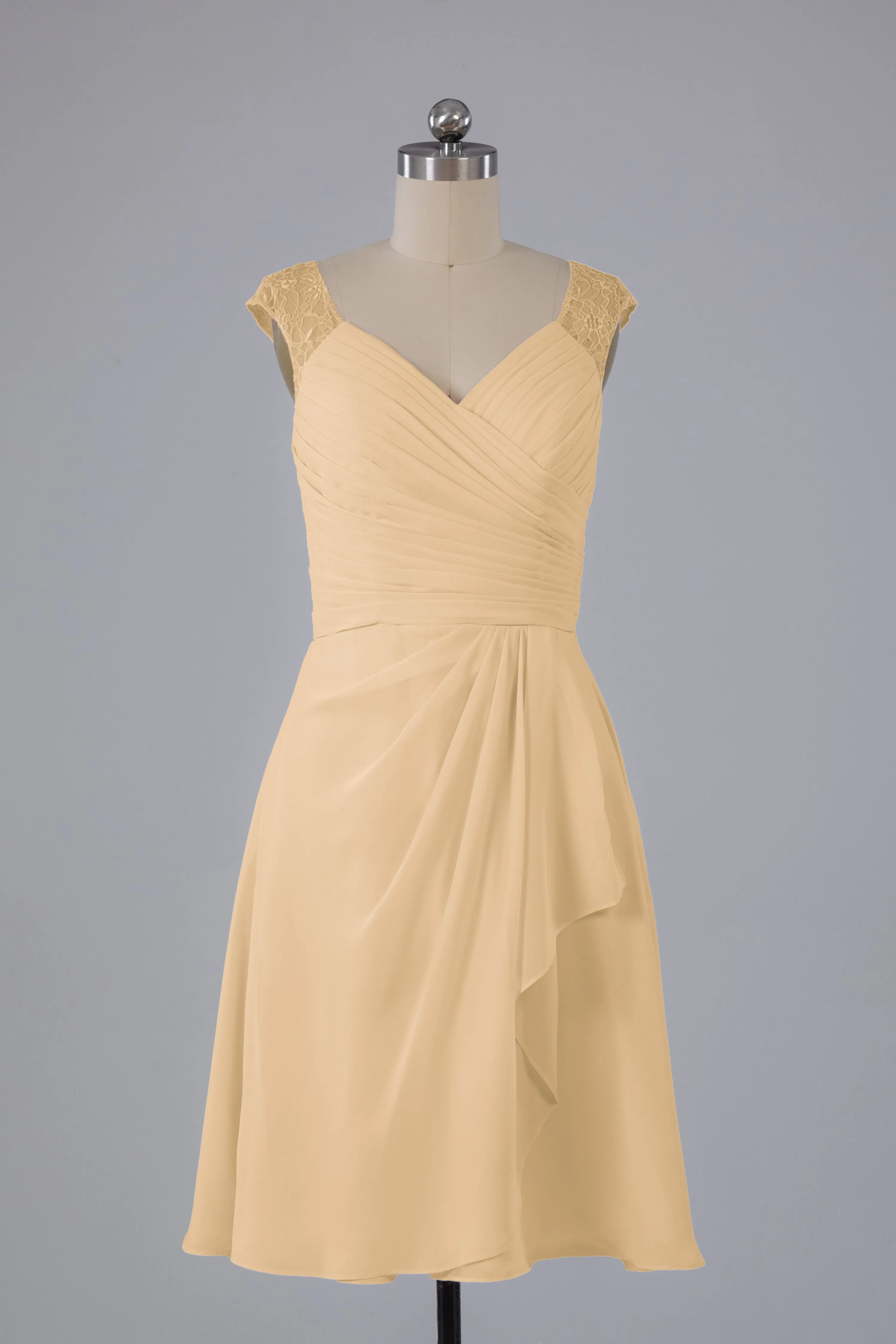 Simple Knee Length V-Neck Chiffon Bridesmaid Dresses
