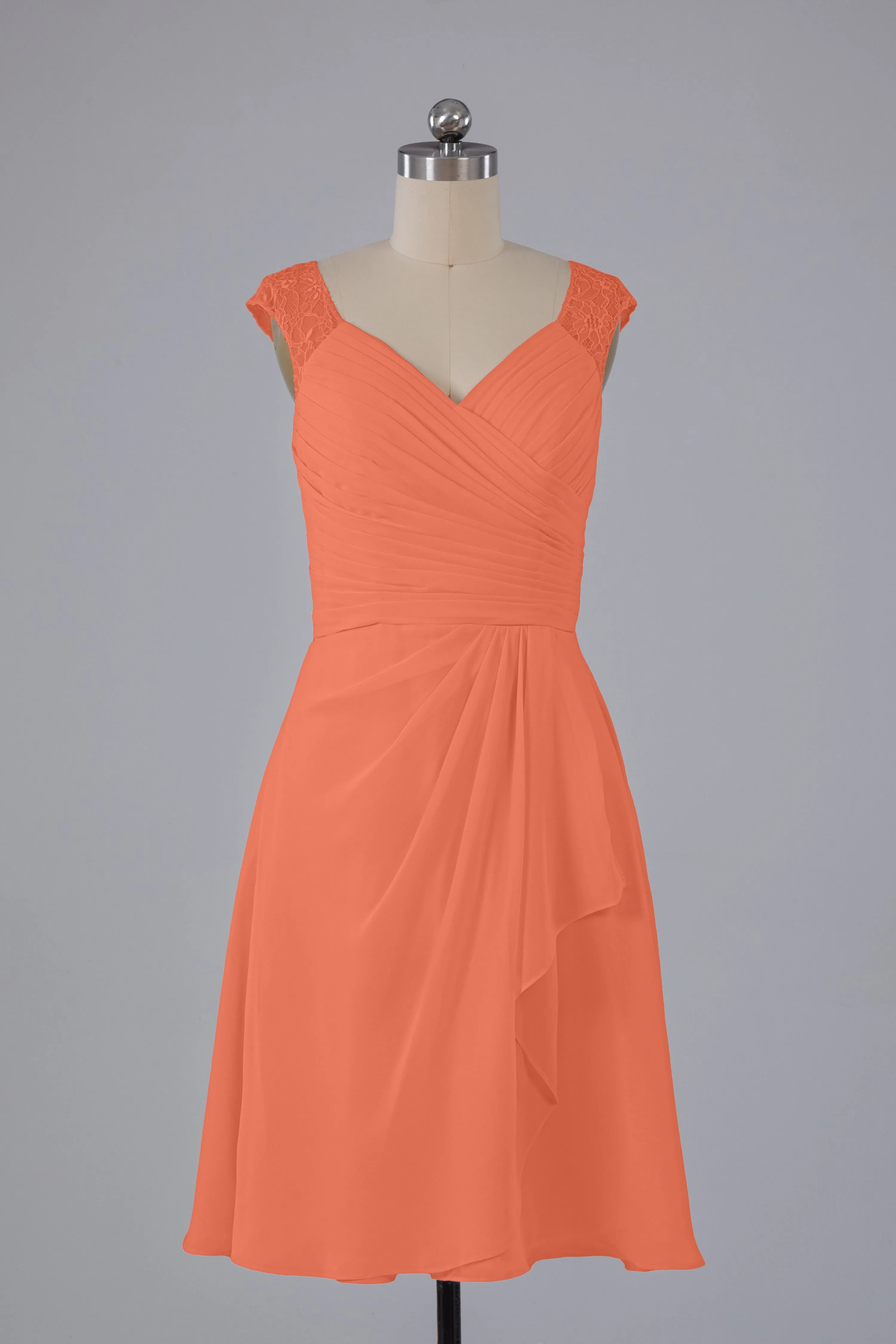 Simple Knee Length V-Neck Chiffon Bridesmaid Dresses