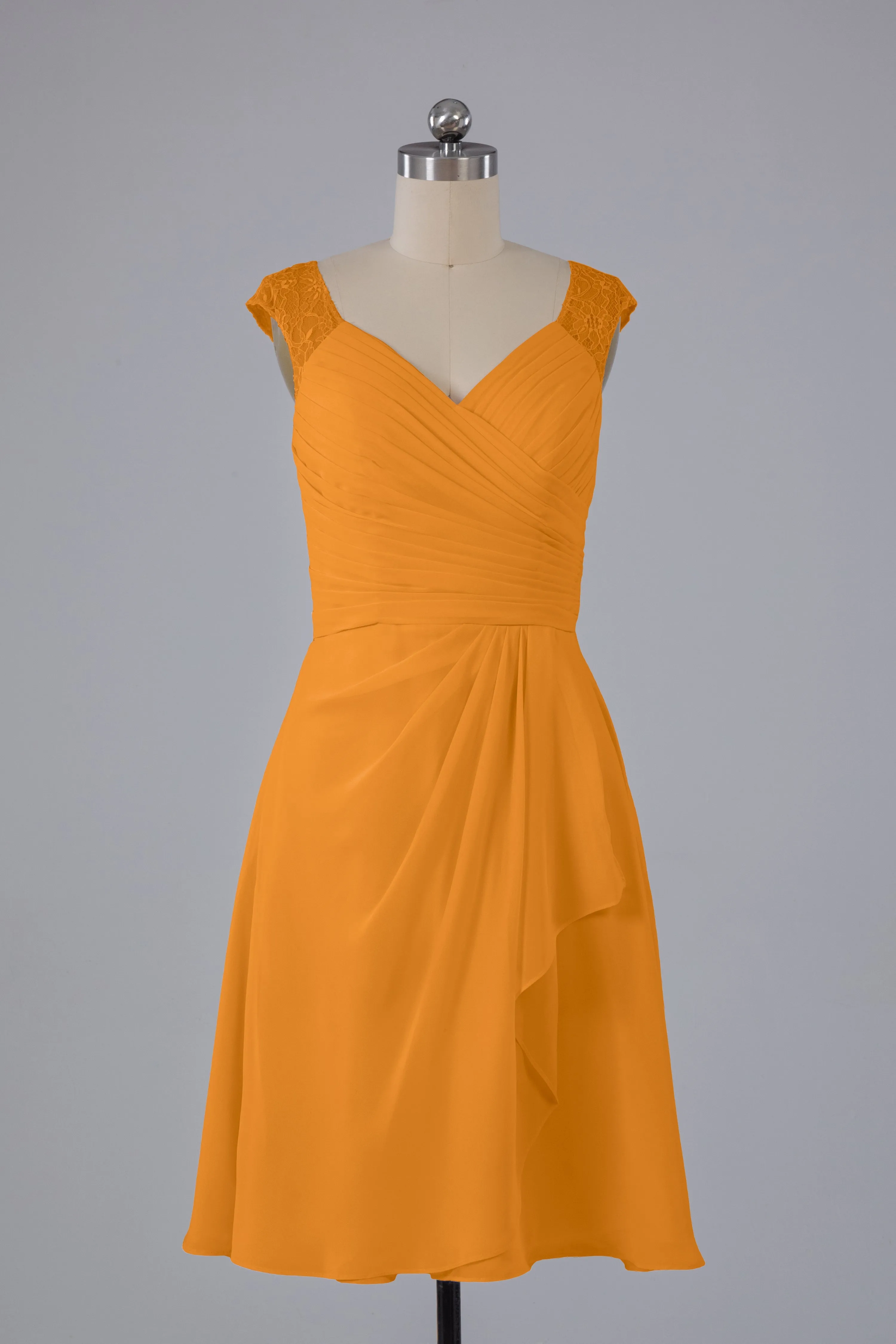 Simple Knee Length V-Neck Chiffon Bridesmaid Dresses