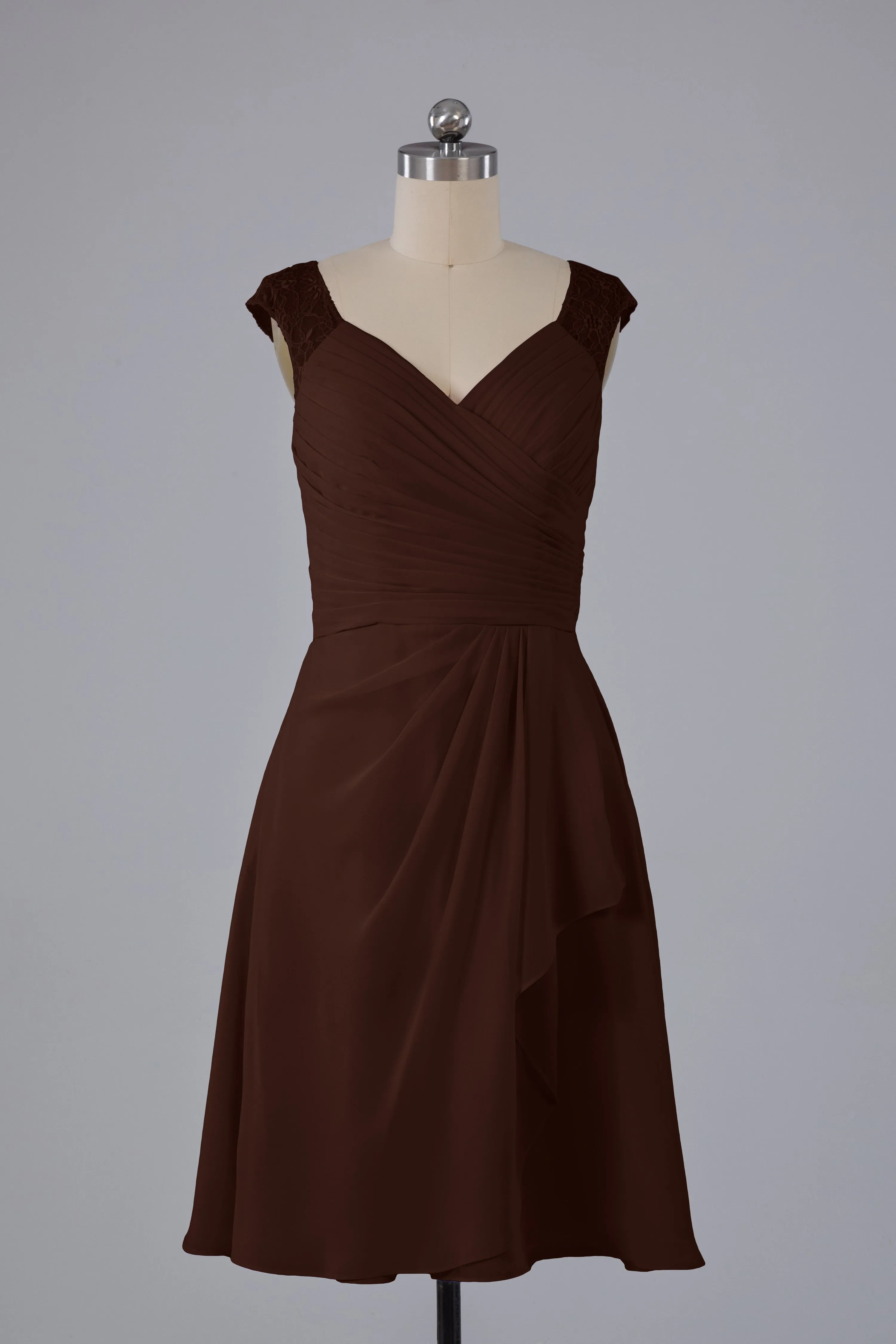 Simple Knee Length V-Neck Chiffon Bridesmaid Dresses