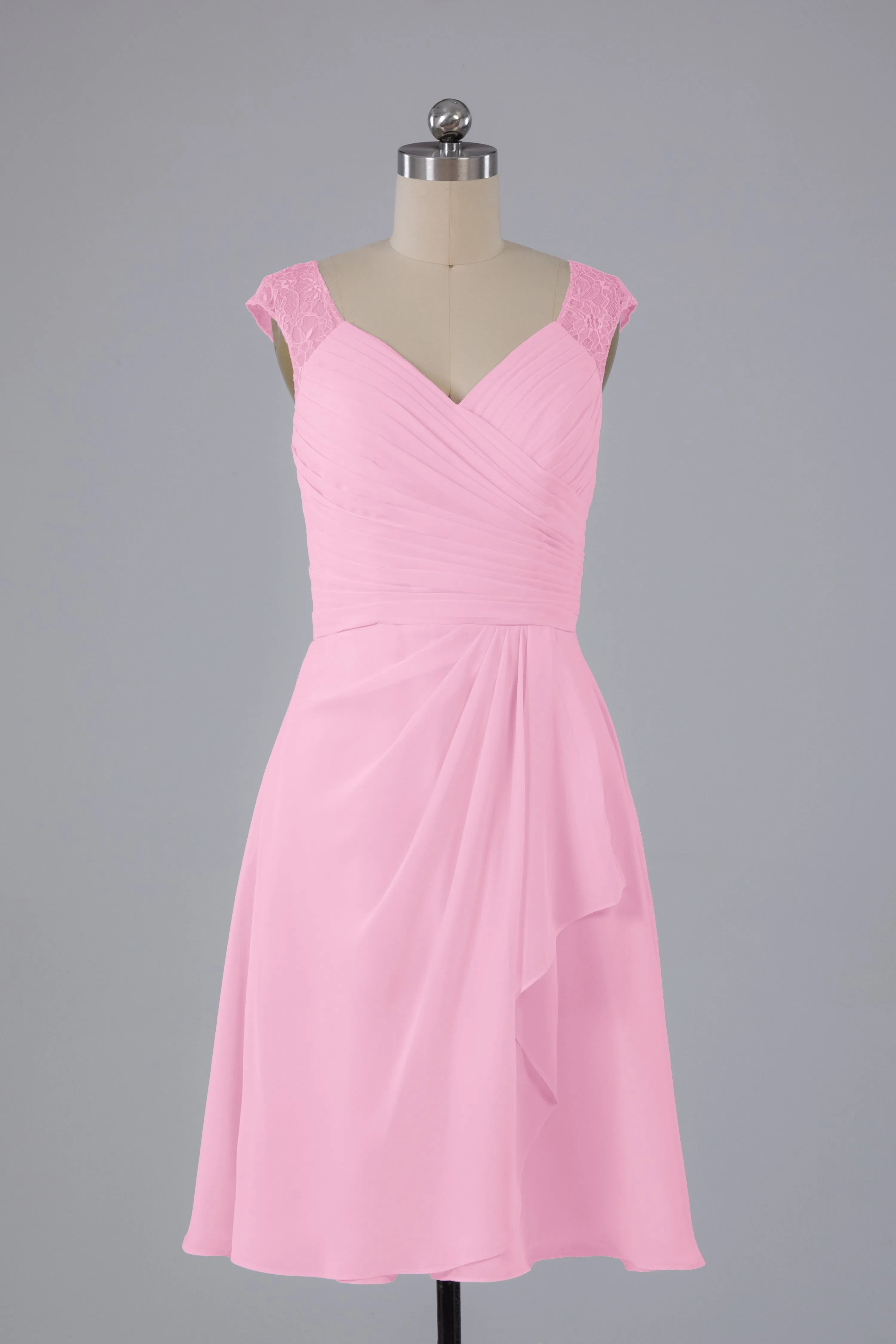 Simple Knee Length V-Neck Chiffon Bridesmaid Dresses