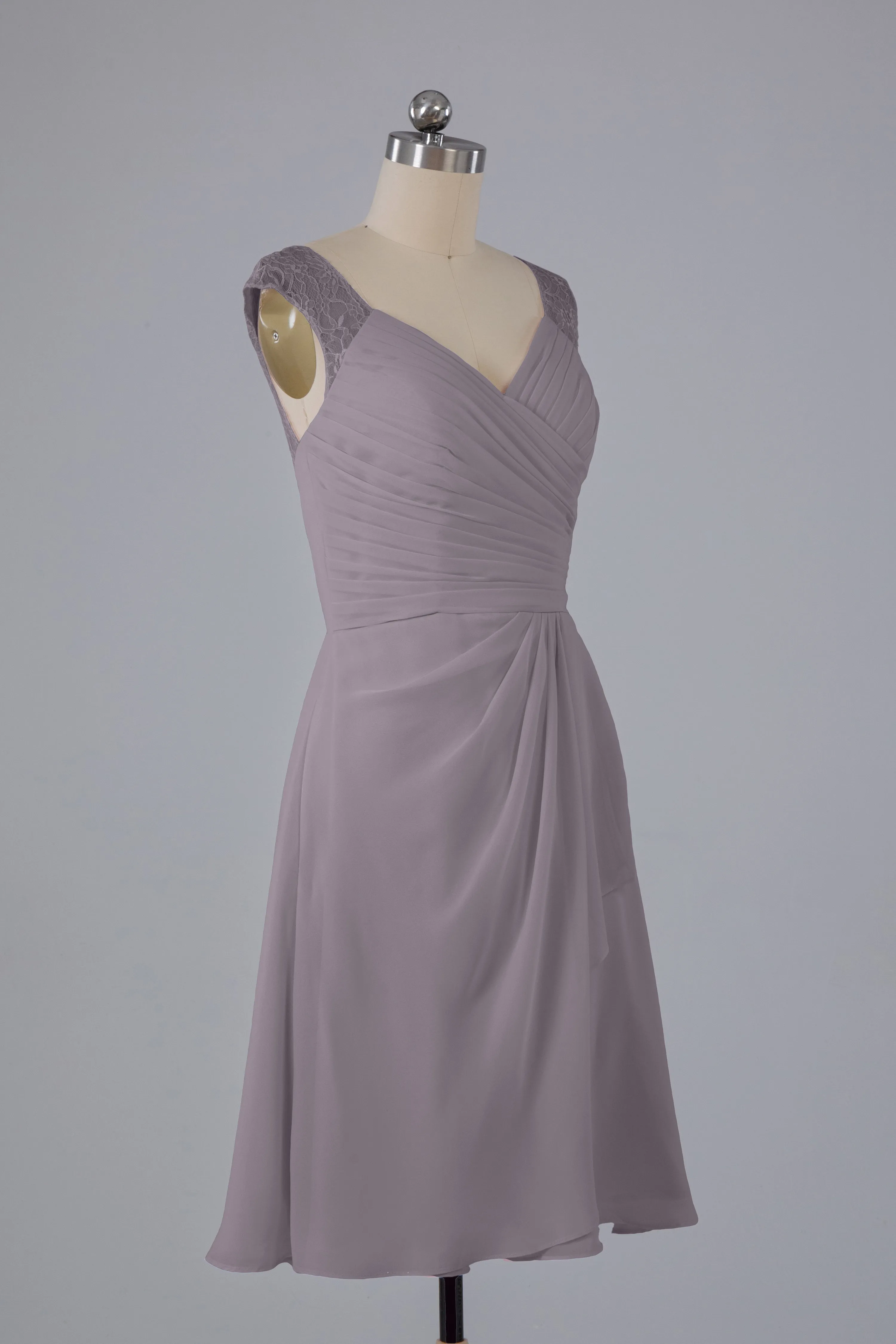 Simple Knee Length V-Neck Chiffon Bridesmaid Dresses