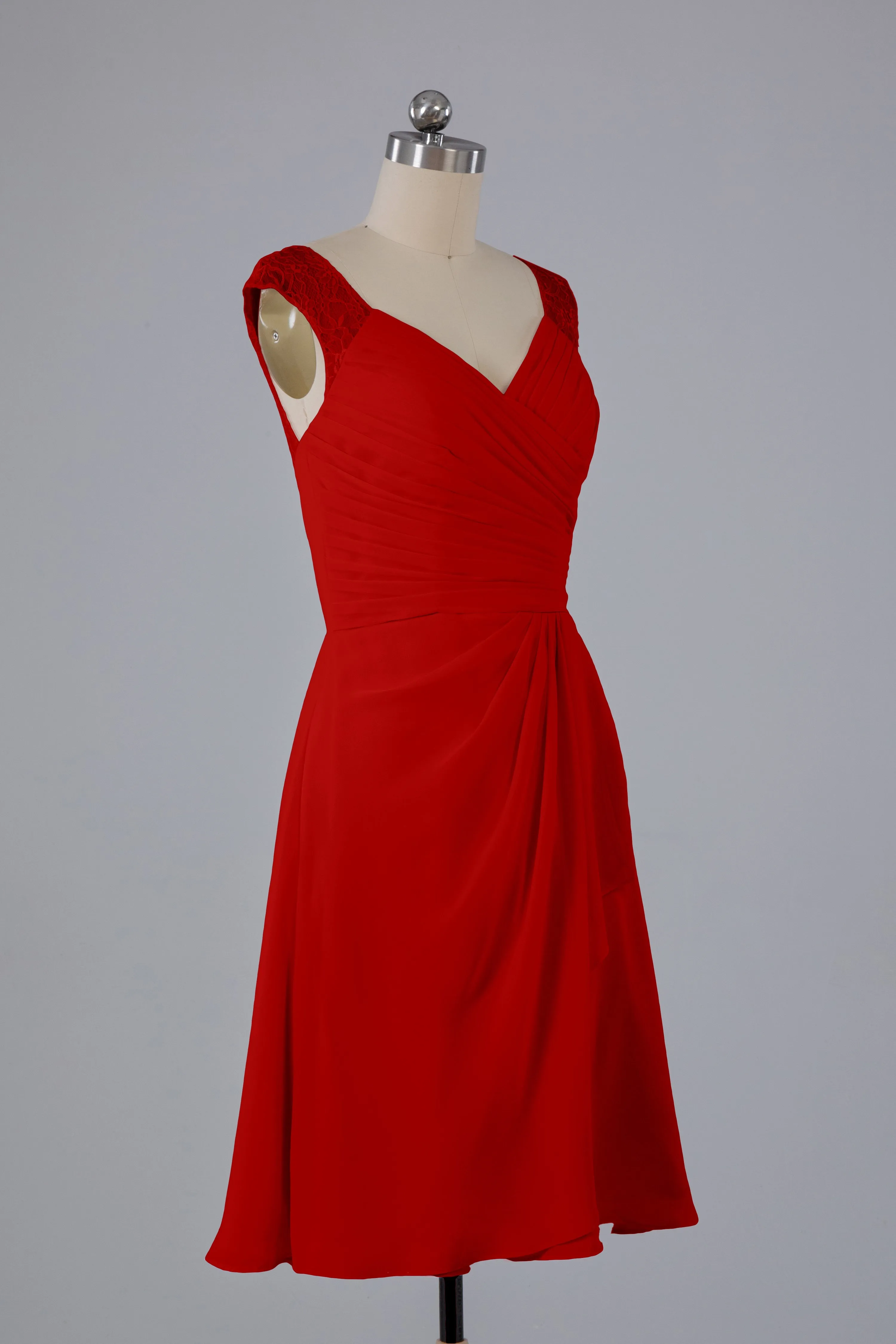 Simple Knee Length V-Neck Chiffon Bridesmaid Dresses