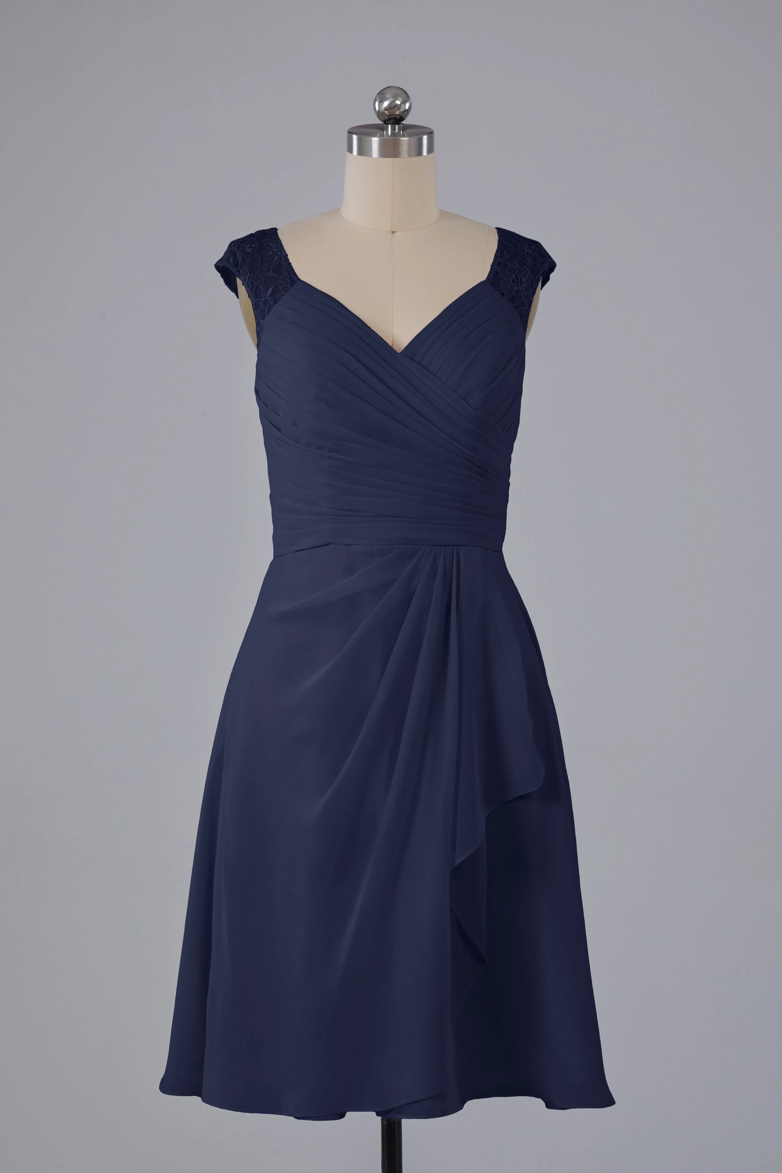 Simple Knee Length V-Neck Chiffon Bridesmaid Dresses