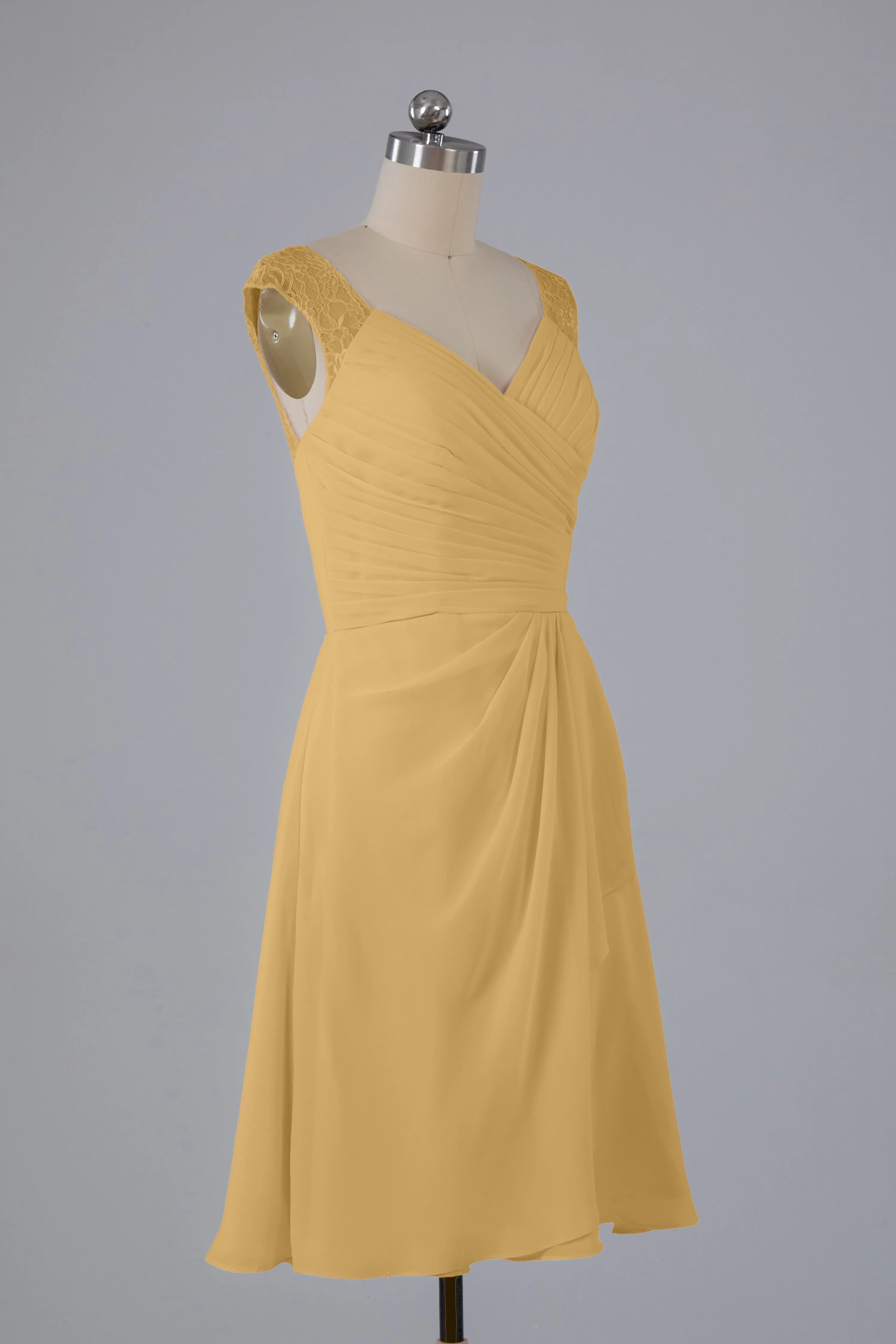 Simple Knee Length V-Neck Chiffon Bridesmaid Dresses