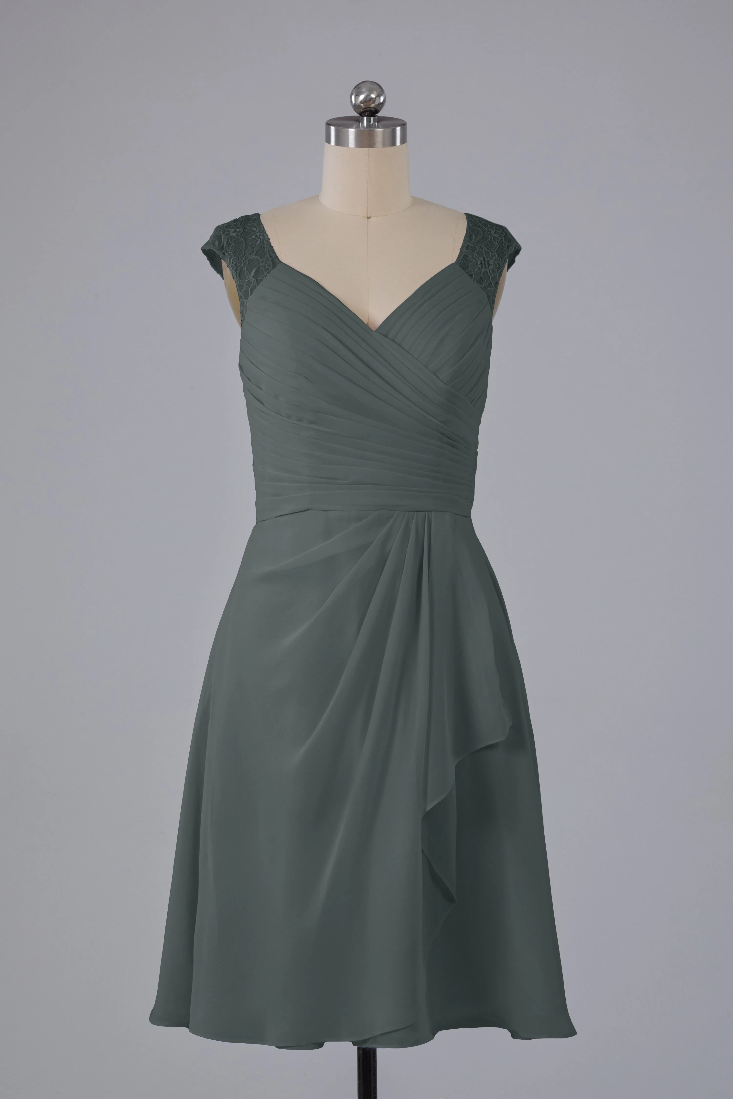 Simple Knee Length V-Neck Chiffon Bridesmaid Dresses