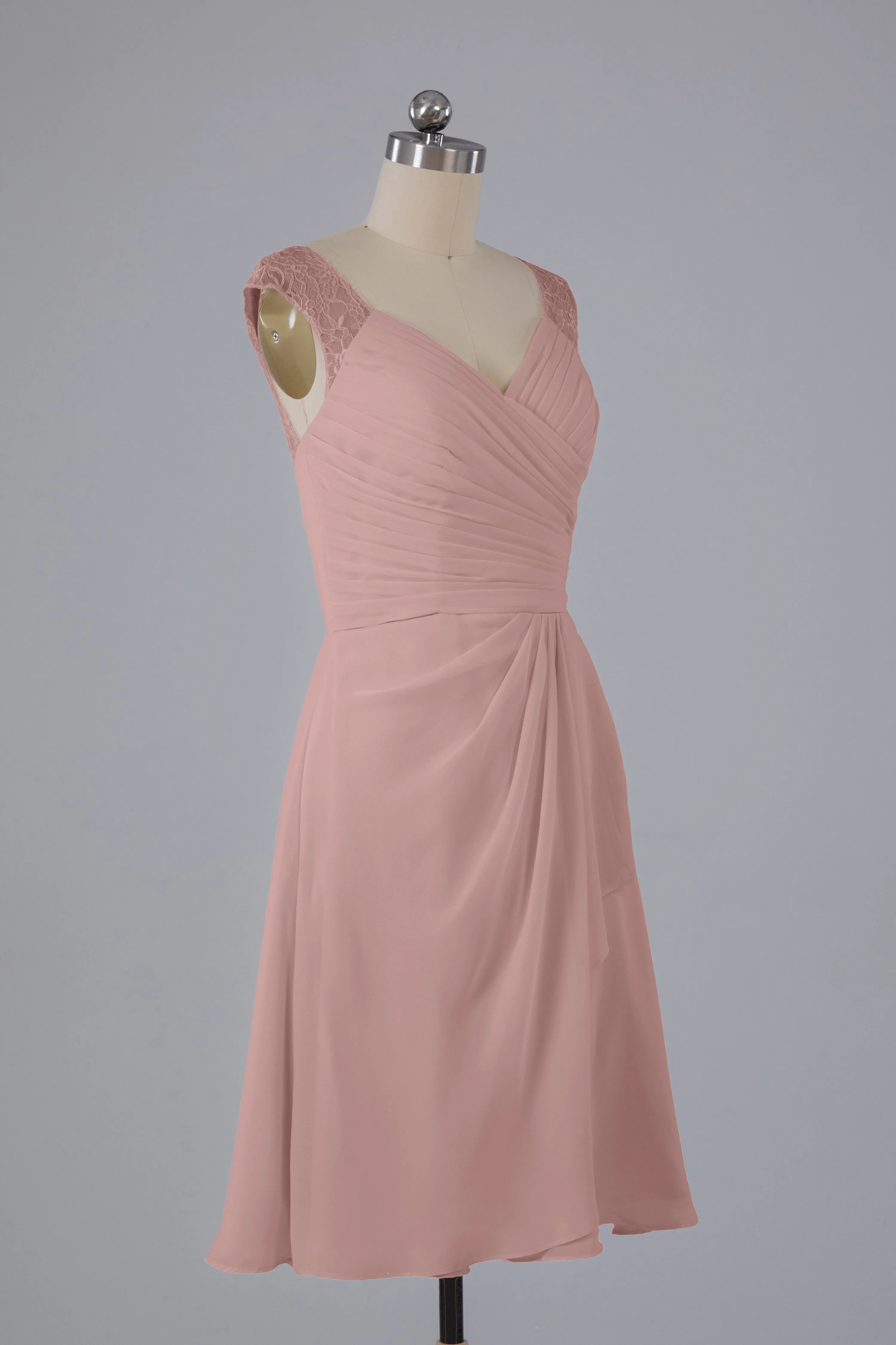 Simple Knee Length V-Neck Chiffon Bridesmaid Dresses