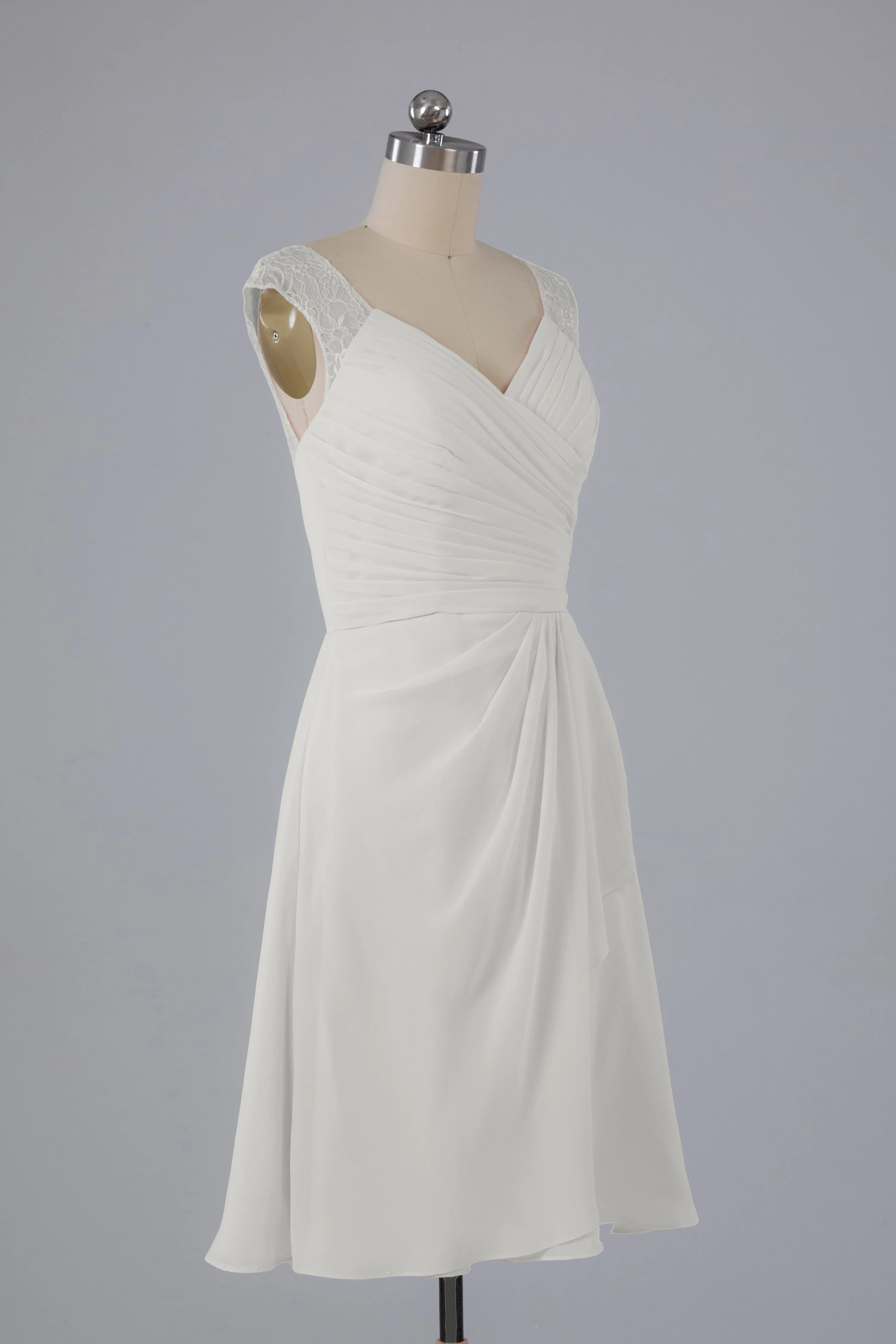 Simple Knee Length V-Neck Chiffon Bridesmaid Dresses
