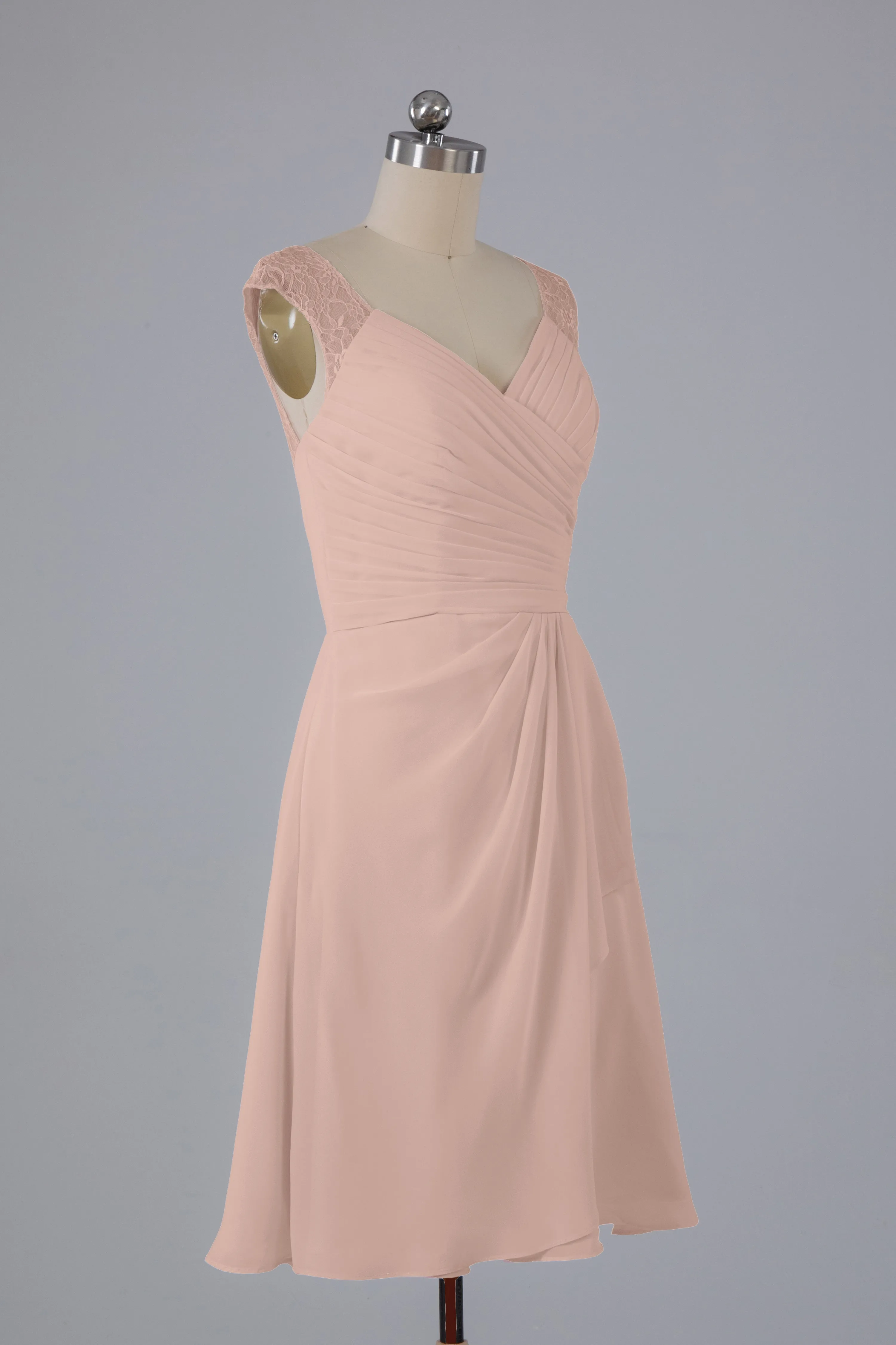 Simple Knee Length V-Neck Chiffon Bridesmaid Dresses