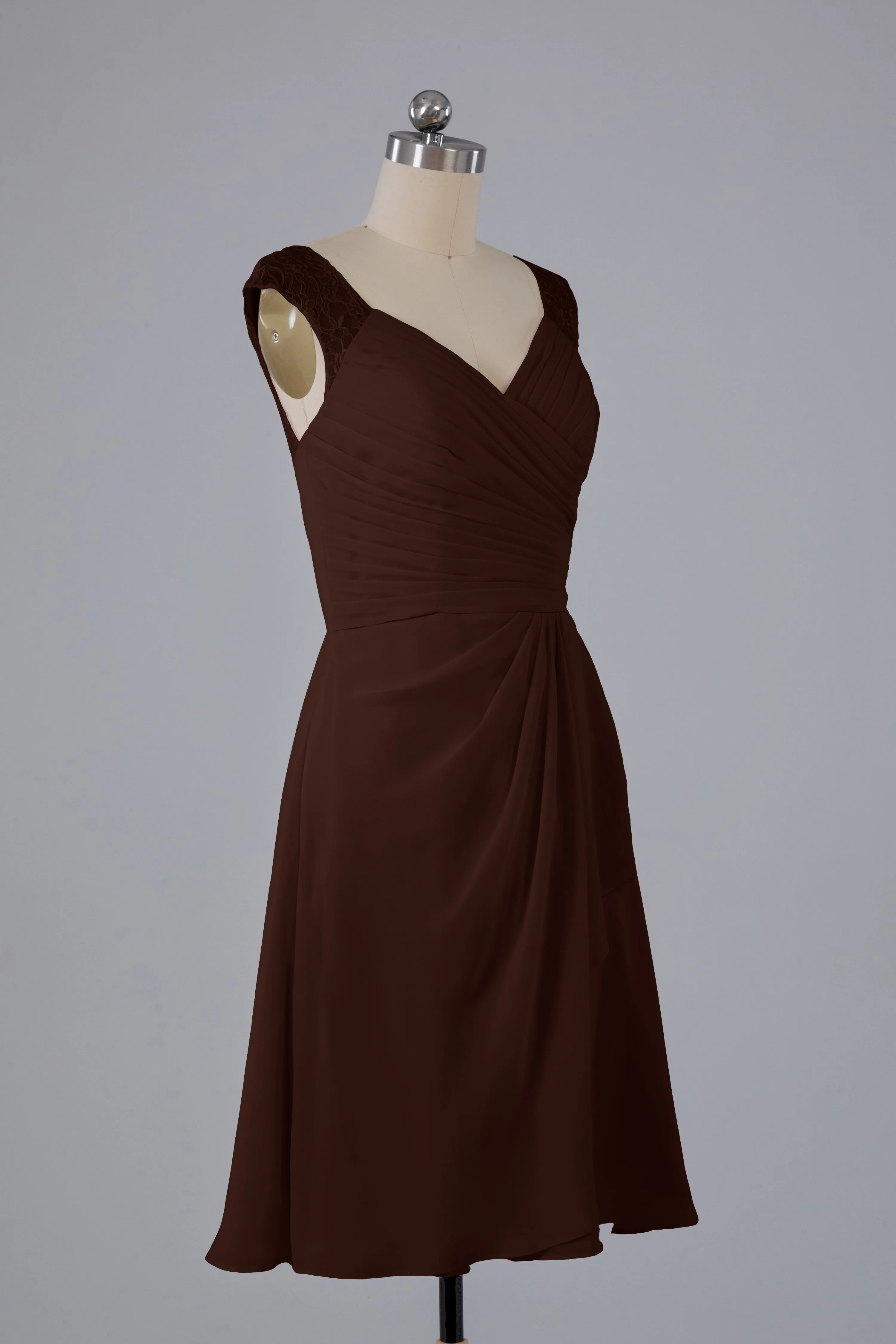 Simple Knee Length V-Neck Chiffon Bridesmaid Dresses