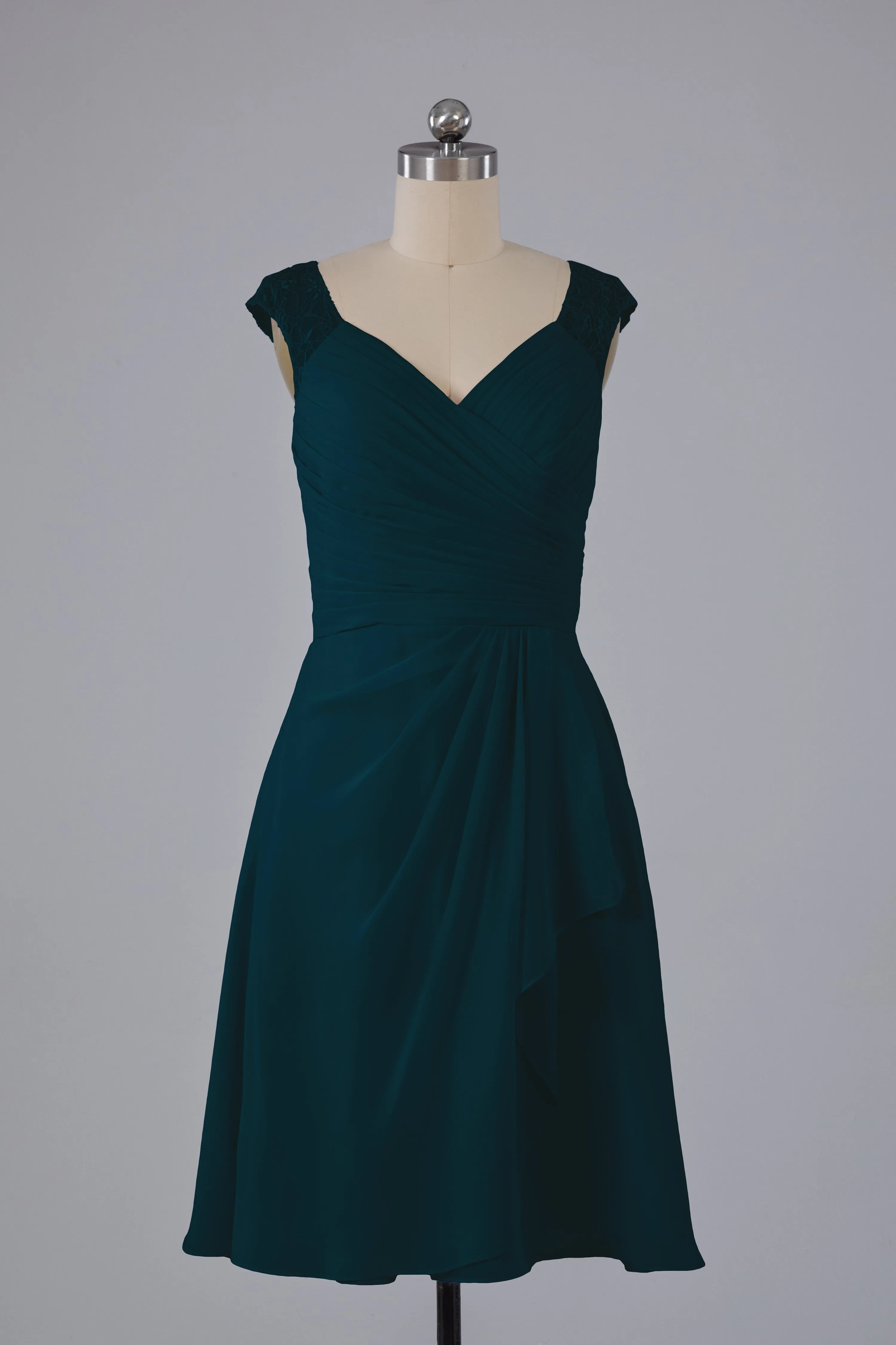 Simple Knee Length V-Neck Chiffon Bridesmaid Dresses
