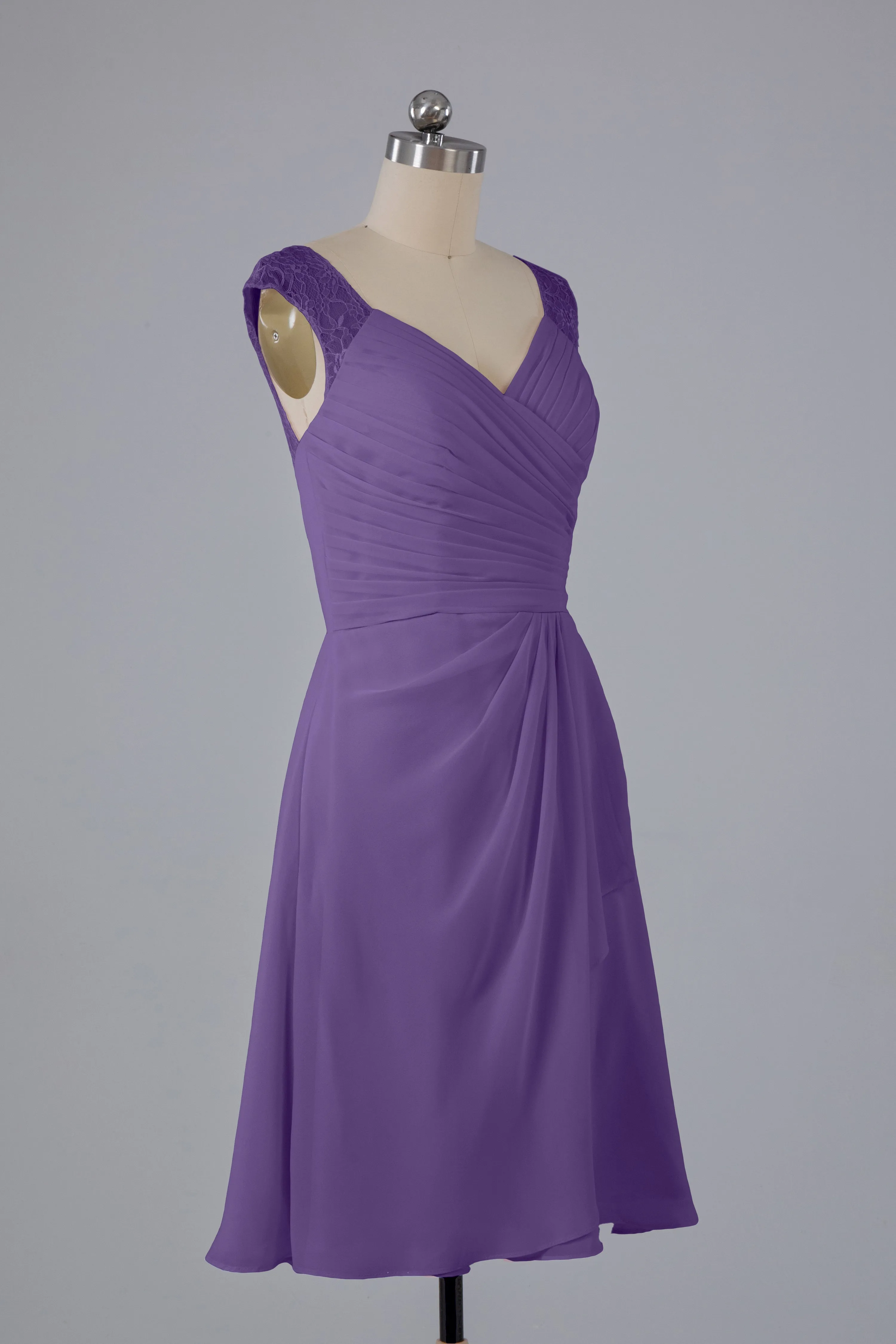 Simple Knee Length V-Neck Chiffon Bridesmaid Dresses