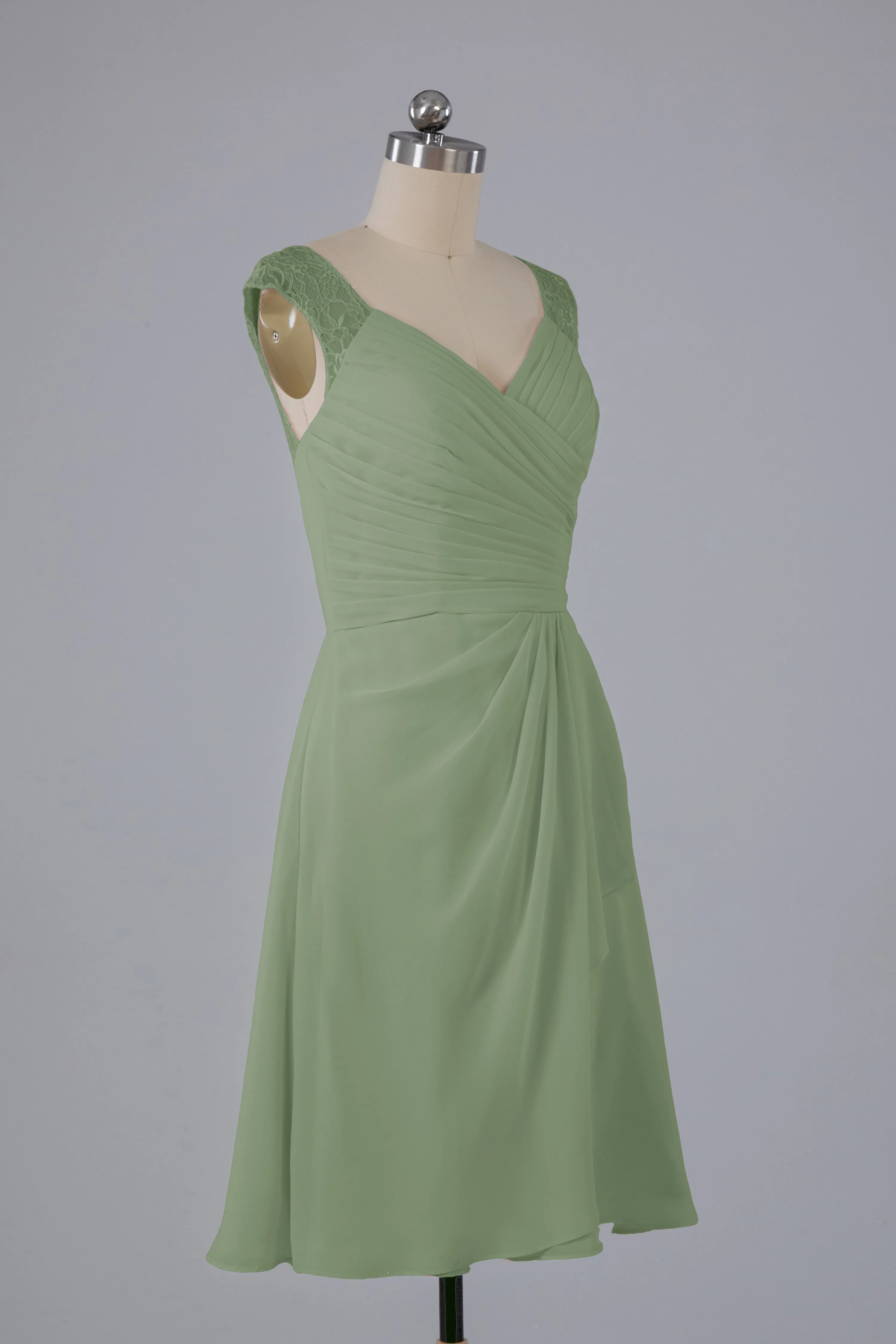 Simple Knee Length V-Neck Chiffon Bridesmaid Dresses