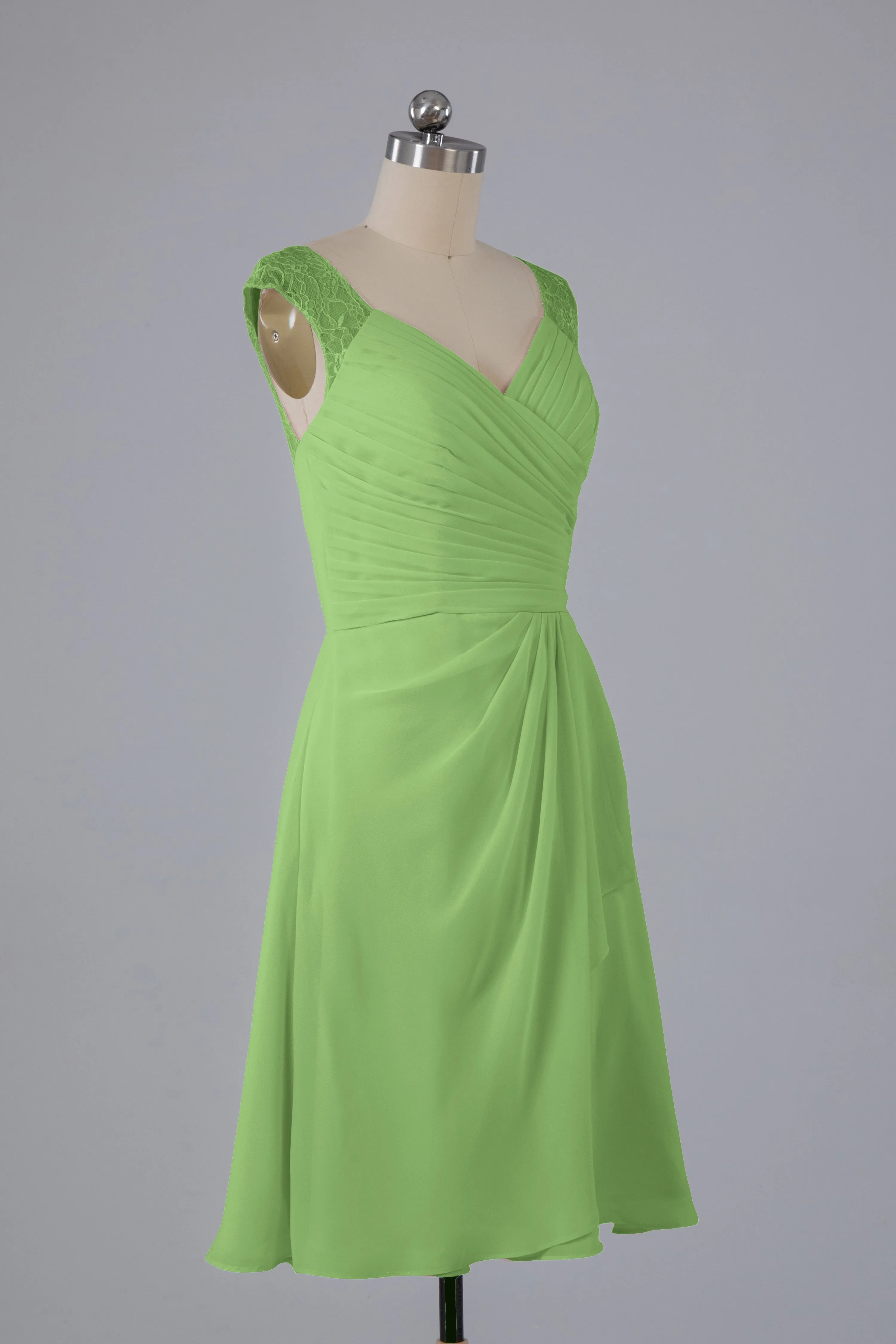 Simple Knee Length V-Neck Chiffon Bridesmaid Dresses