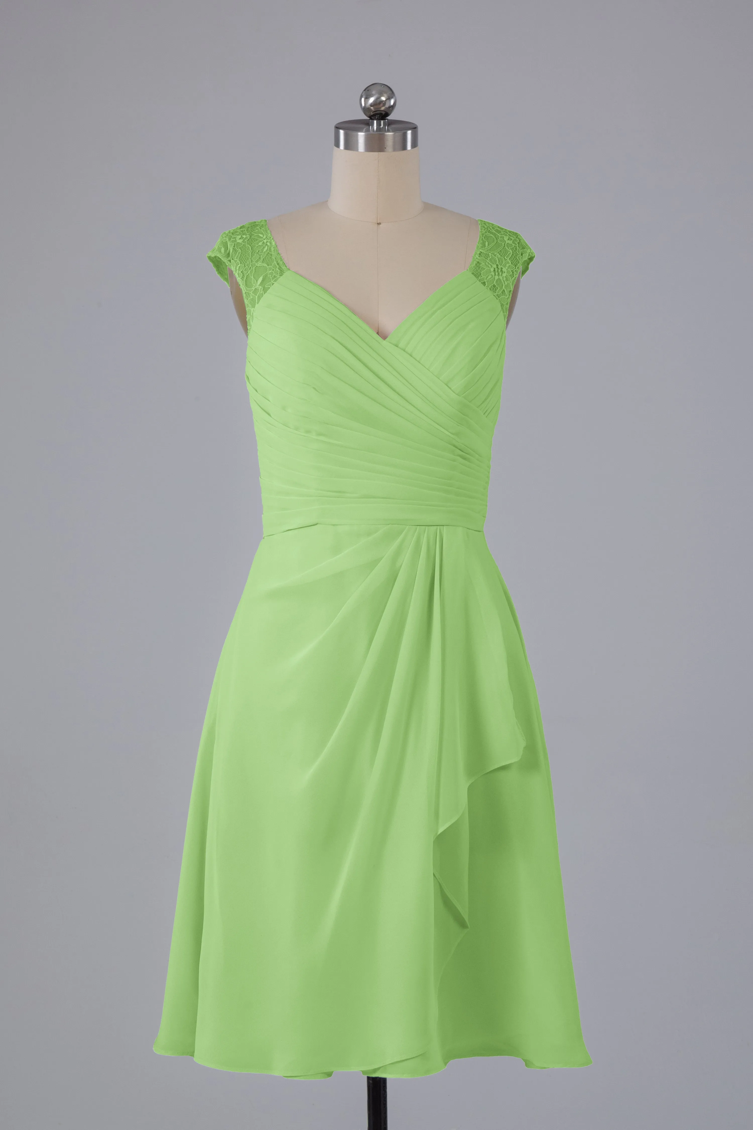 Simple Knee Length V-Neck Chiffon Bridesmaid Dresses