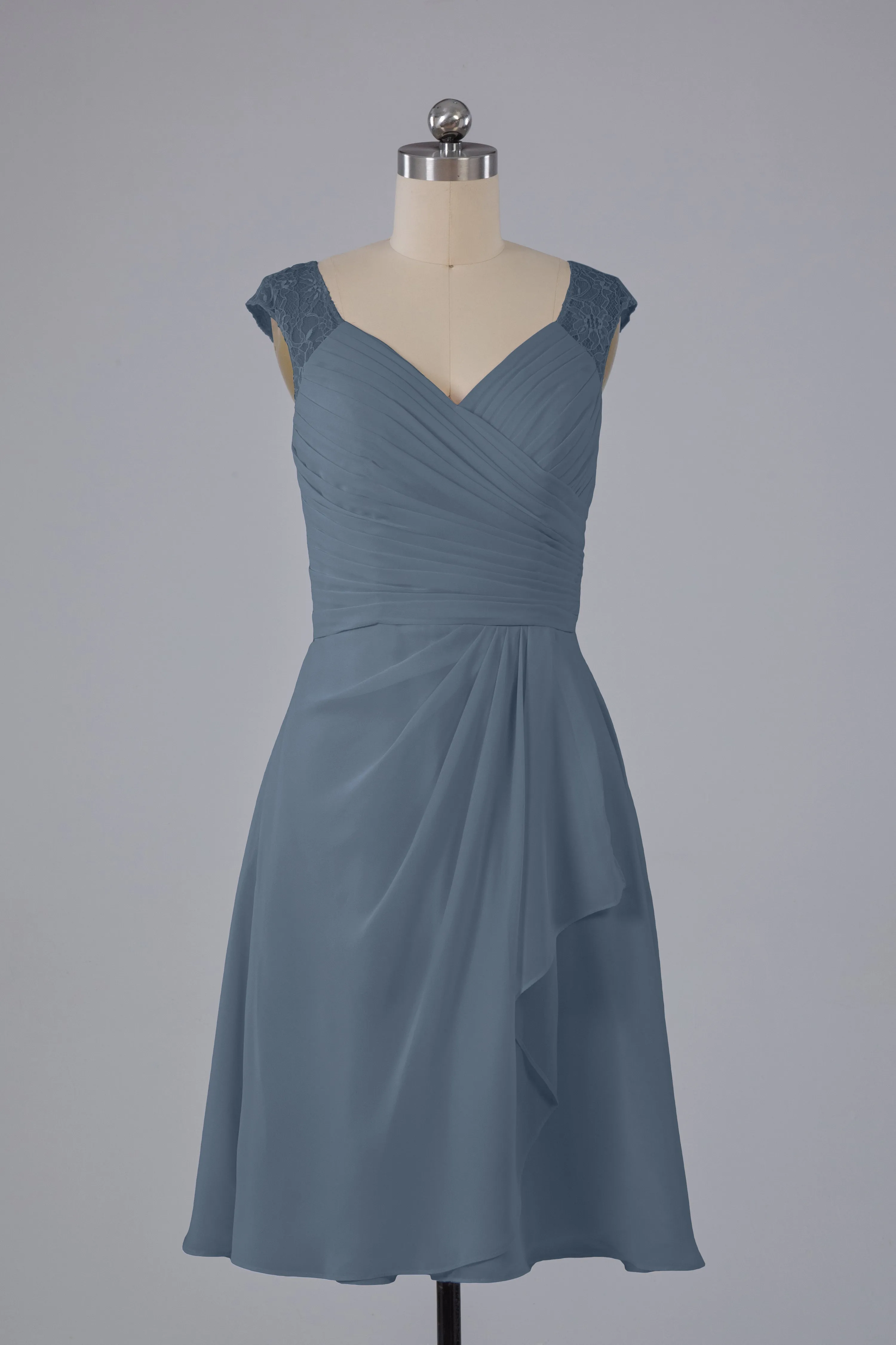 Simple Knee Length V-Neck Chiffon Bridesmaid Dresses
