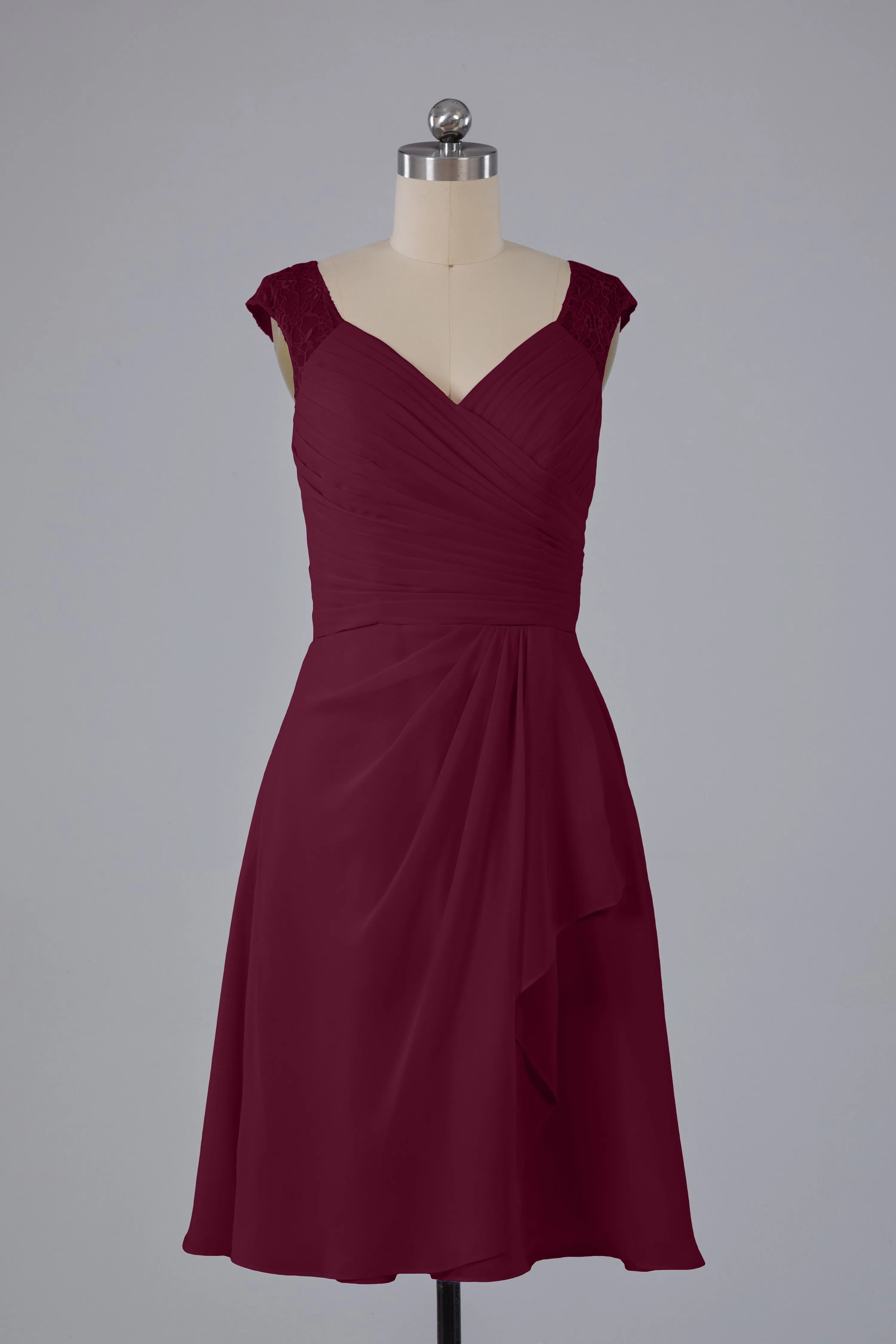 Simple Knee Length V-Neck Chiffon Bridesmaid Dresses