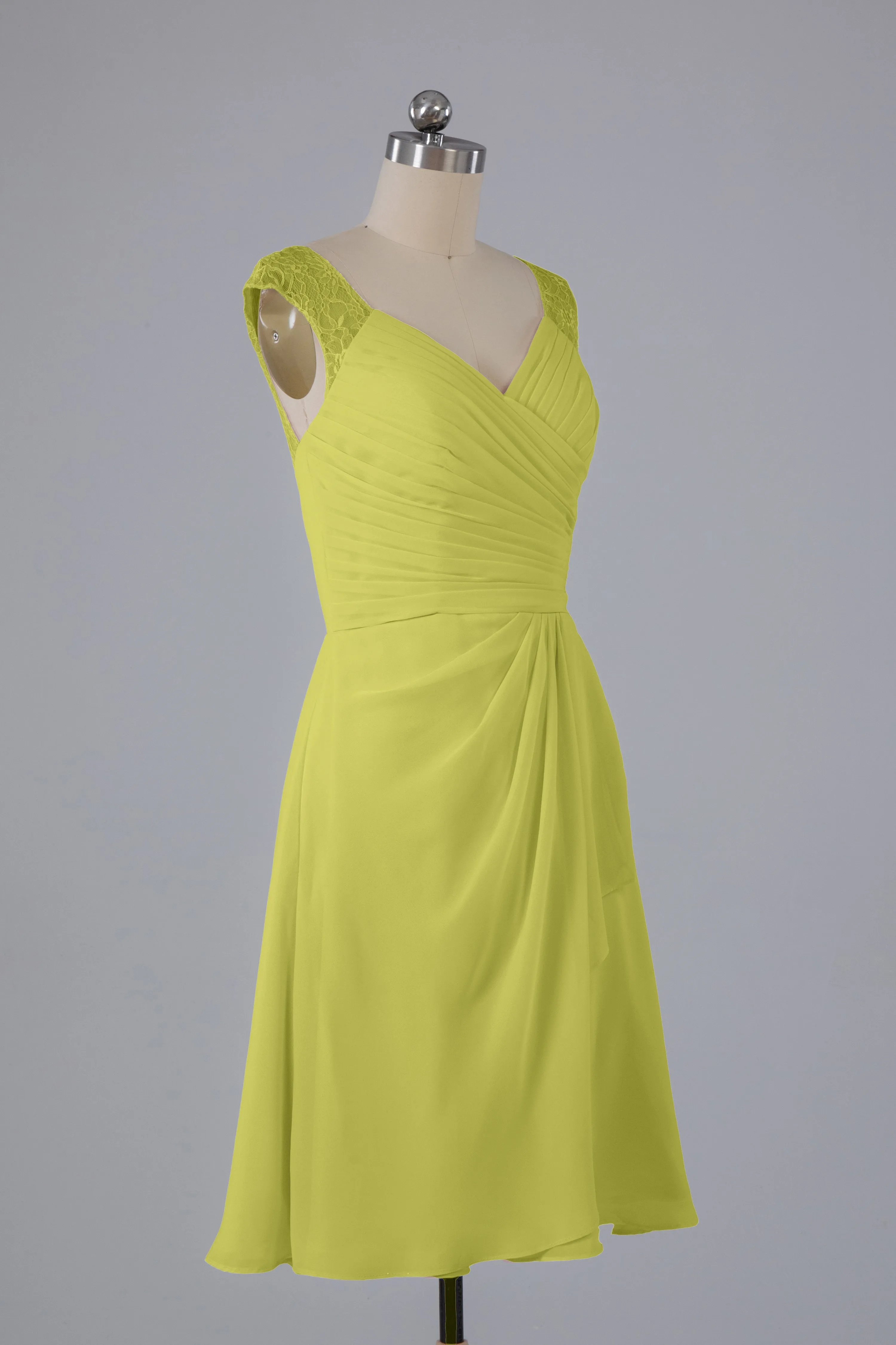 Simple Knee Length V-Neck Chiffon Bridesmaid Dresses
