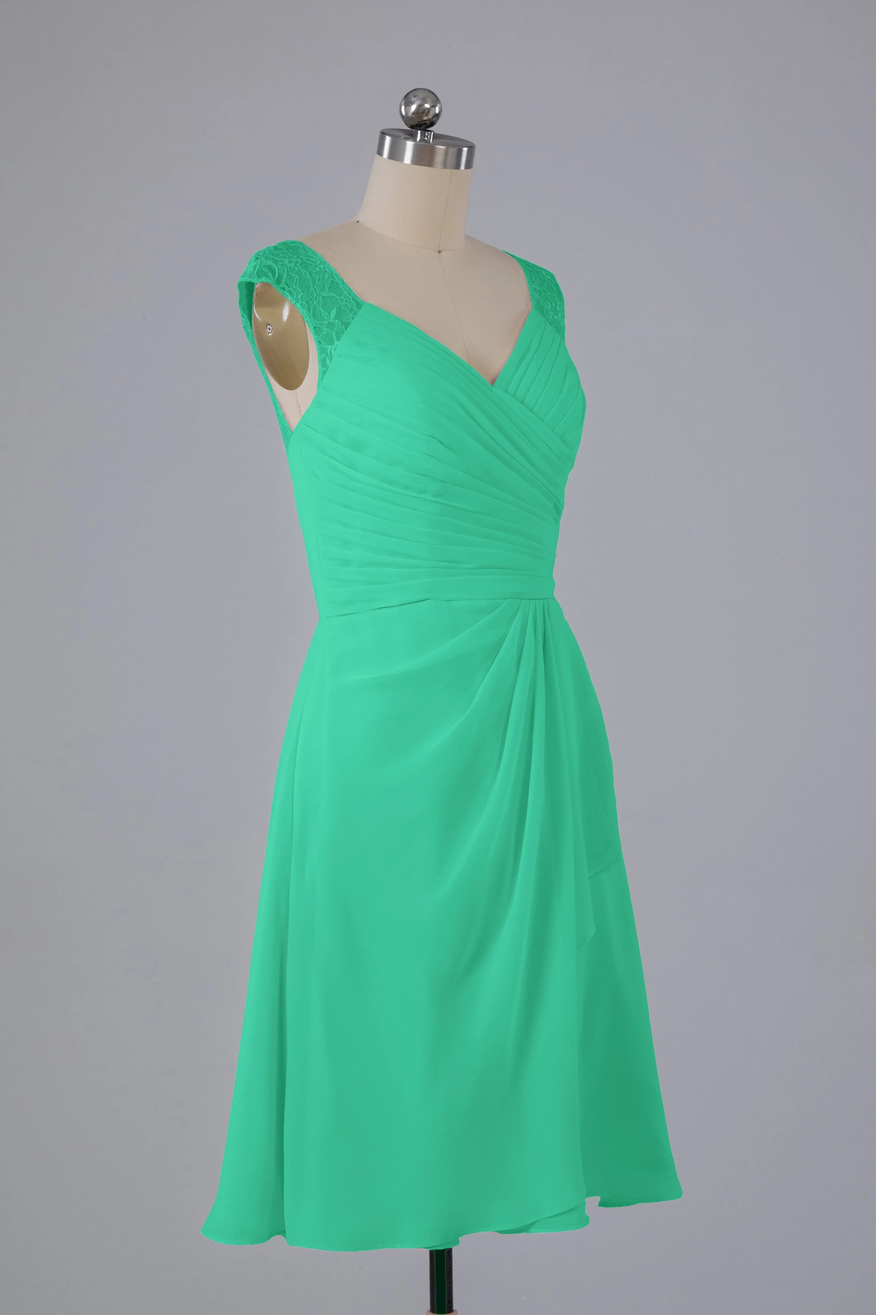 Simple Knee Length V-Neck Chiffon Bridesmaid Dresses