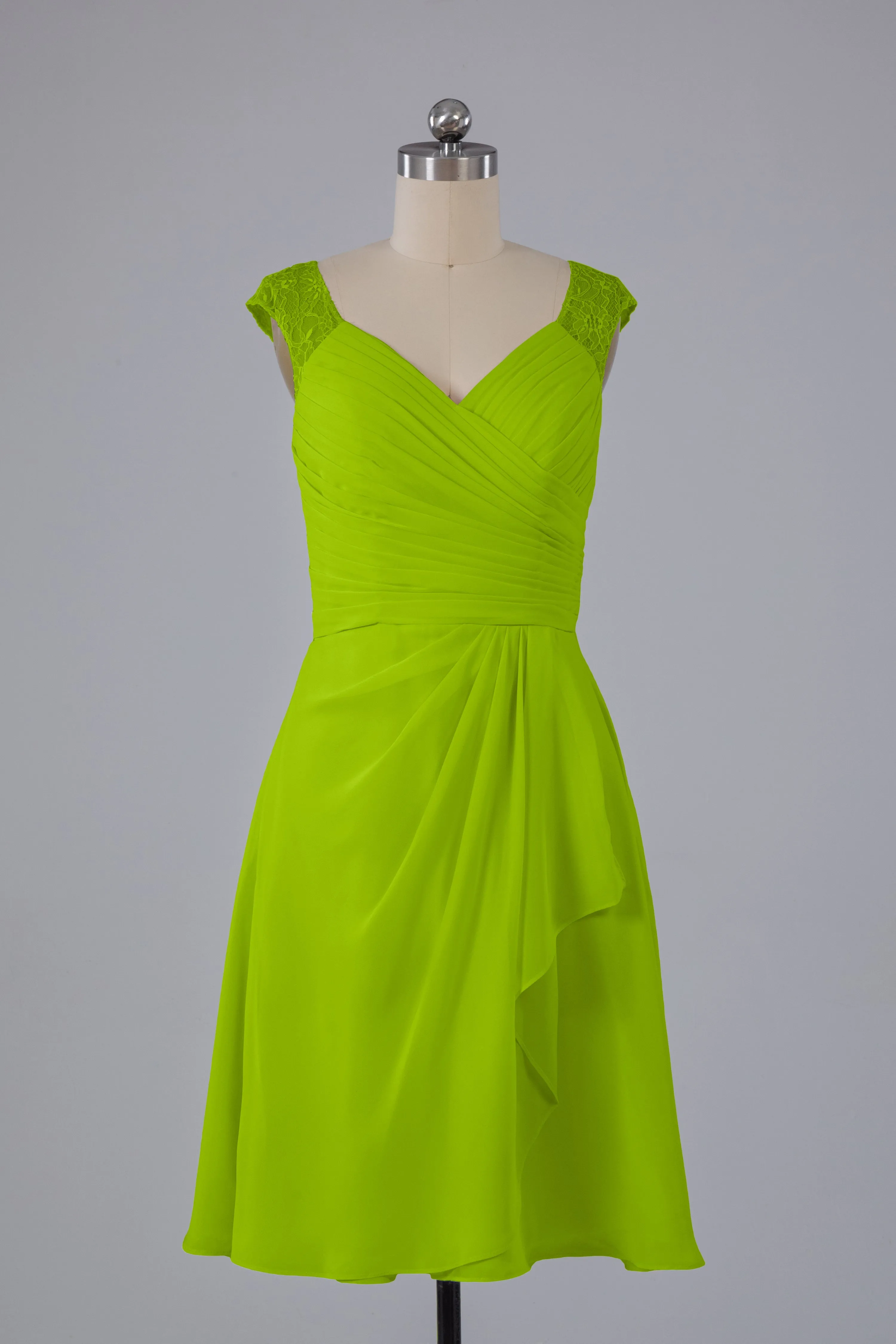 Simple Knee Length V-Neck Chiffon Bridesmaid Dresses