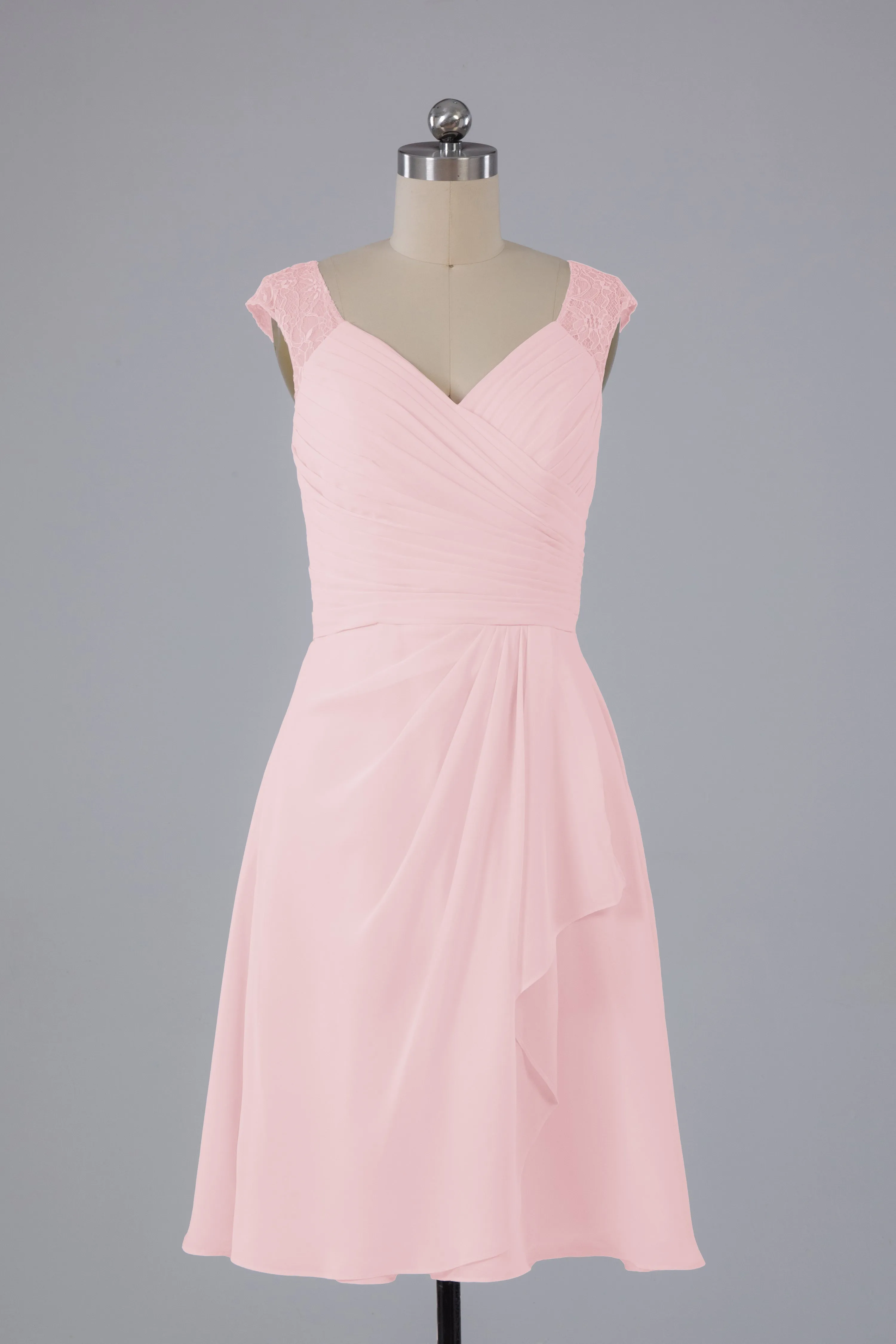 Simple Knee Length V-Neck Chiffon Bridesmaid Dresses