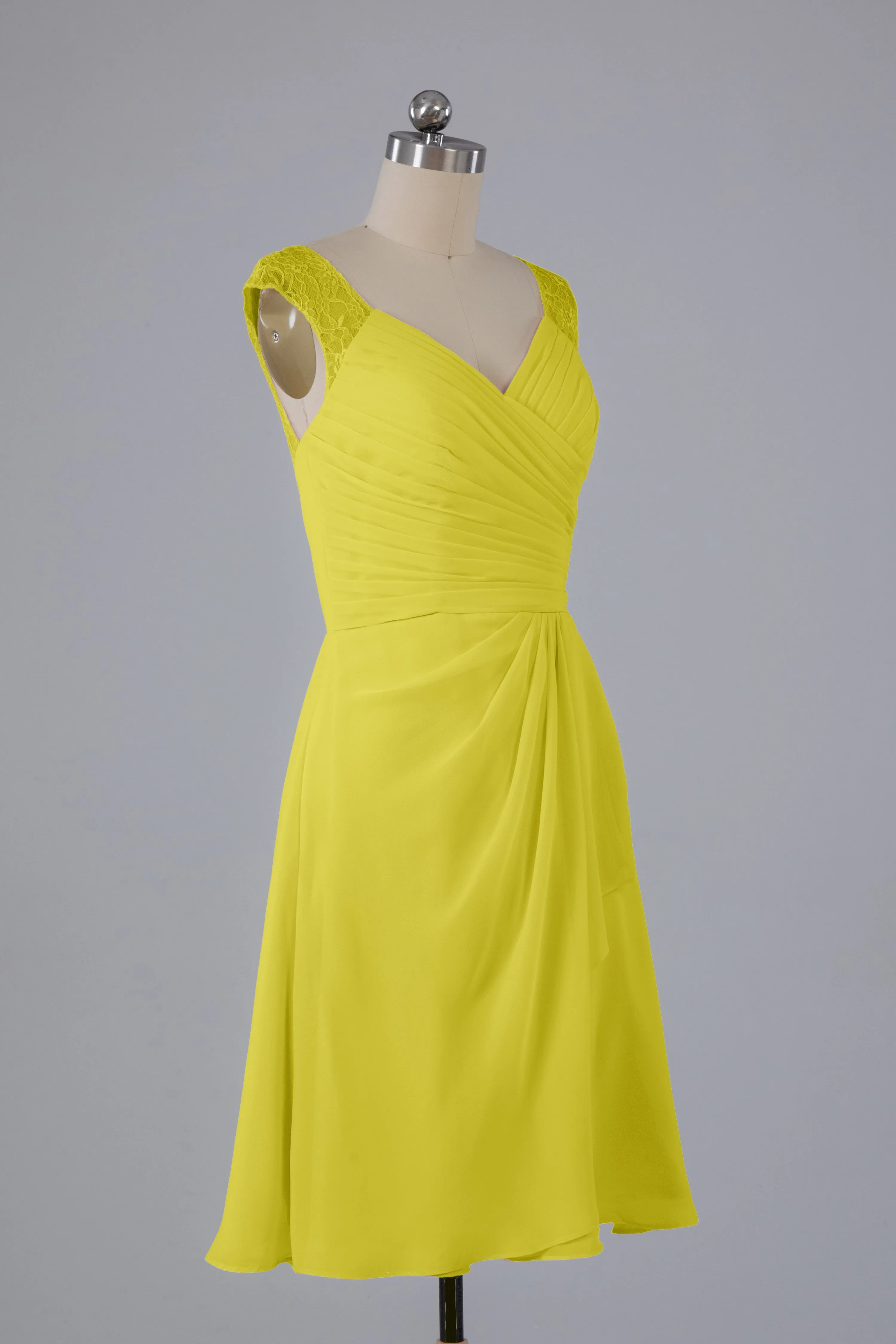 Simple Knee Length V-Neck Chiffon Bridesmaid Dresses