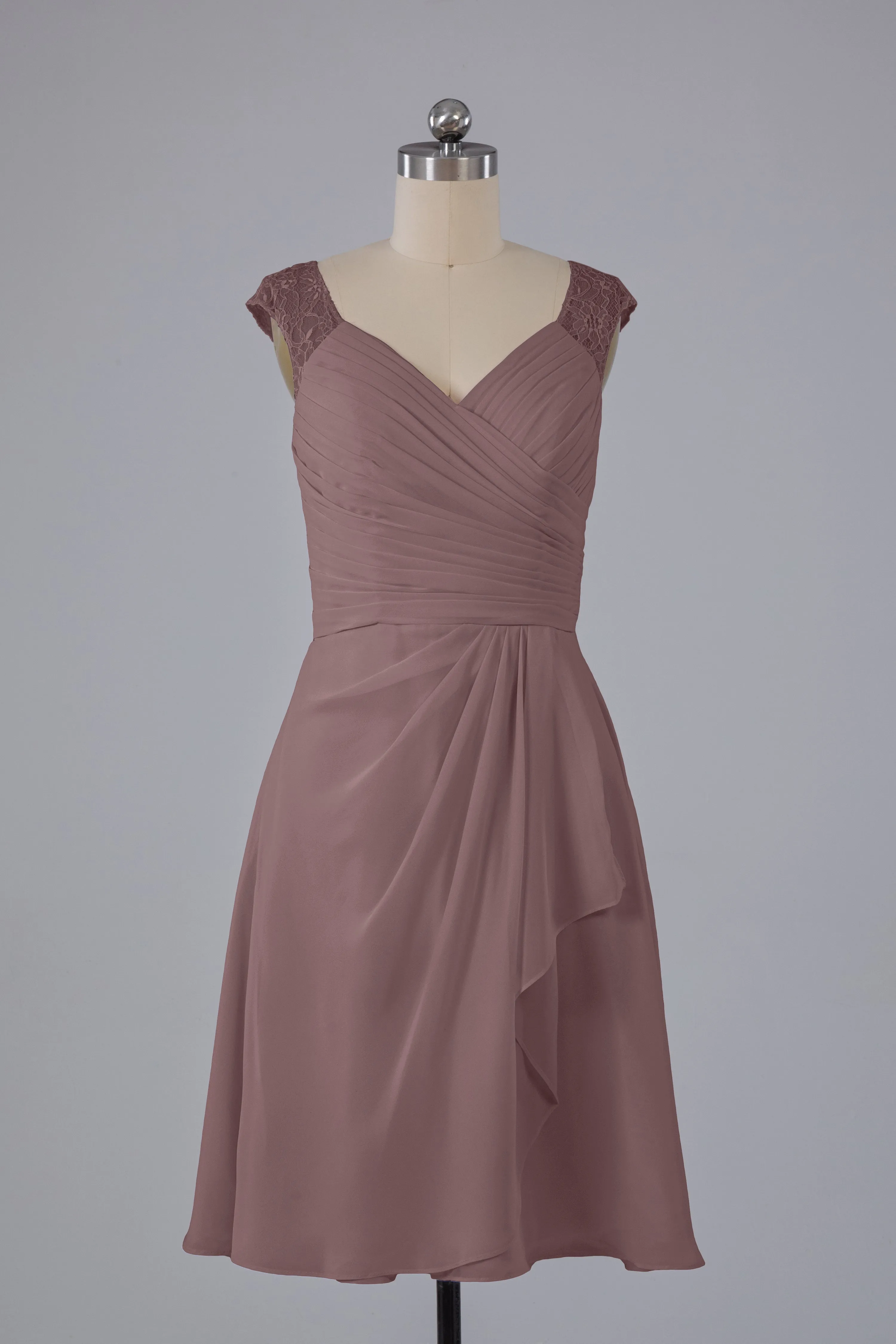 Simple Knee Length V-Neck Chiffon Bridesmaid Dresses